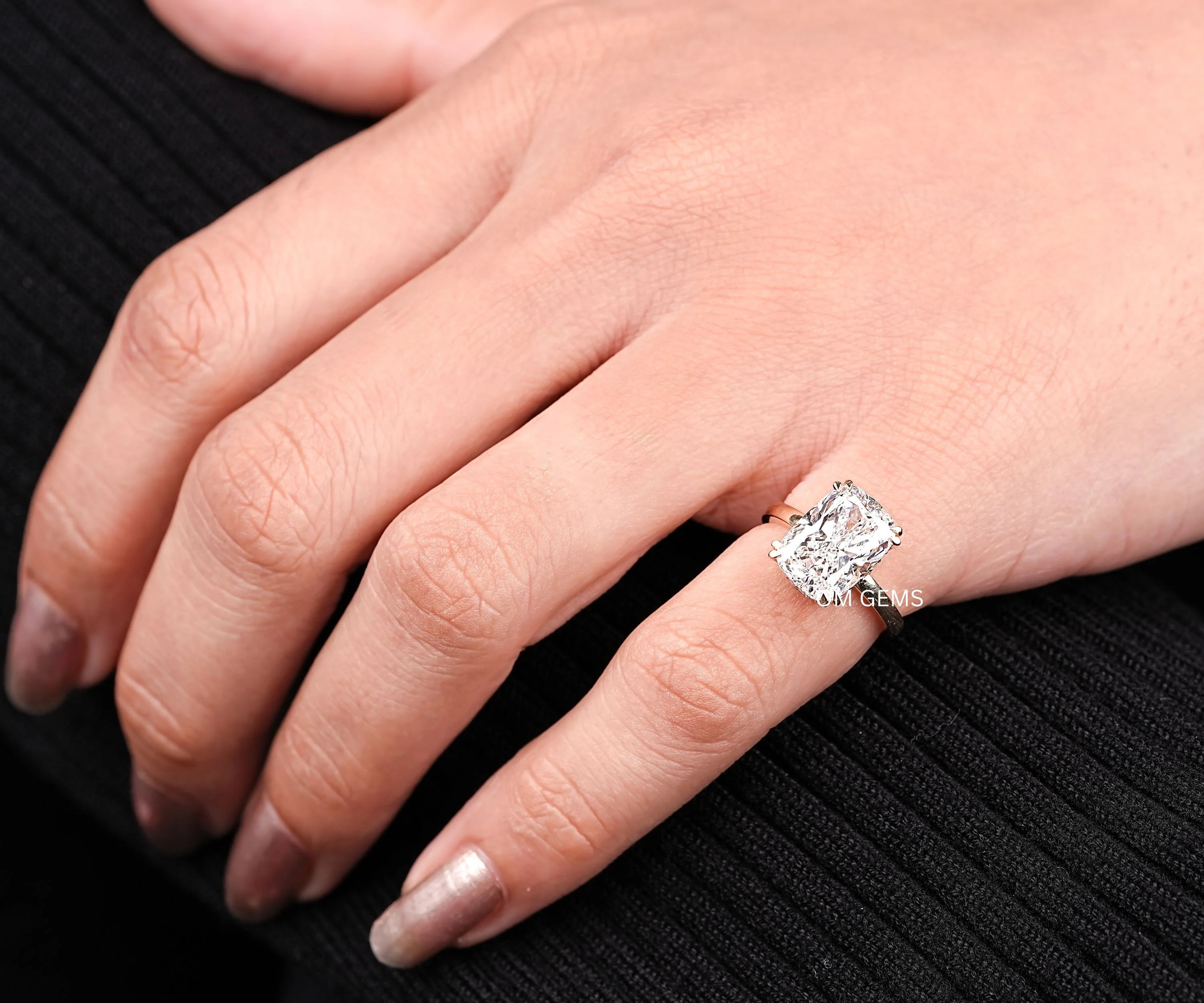 Elongated Cushion Cut Lab Diamond Engagement Ring