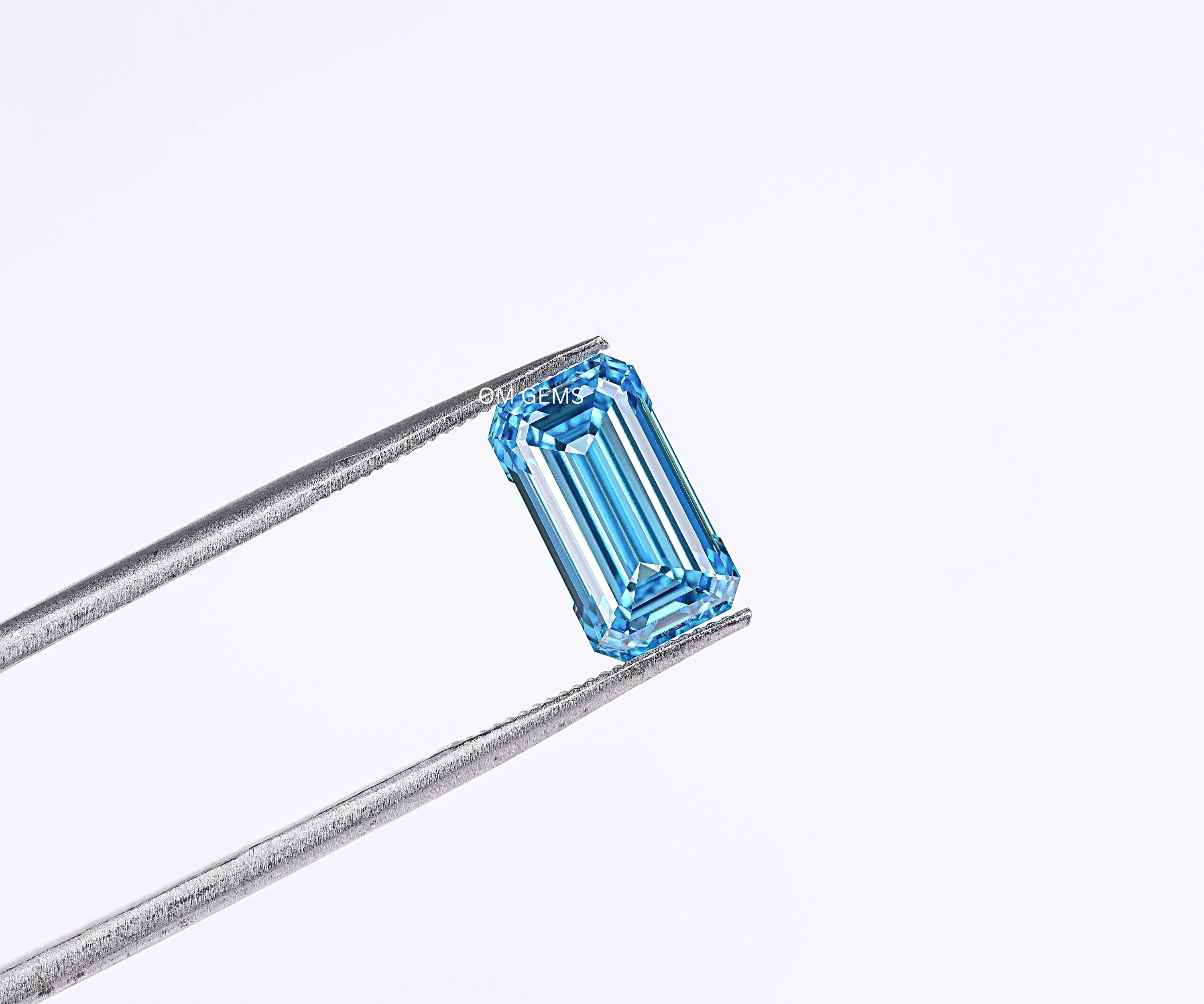 Elongated Emerald Cut Blue Lab Grown Diamond