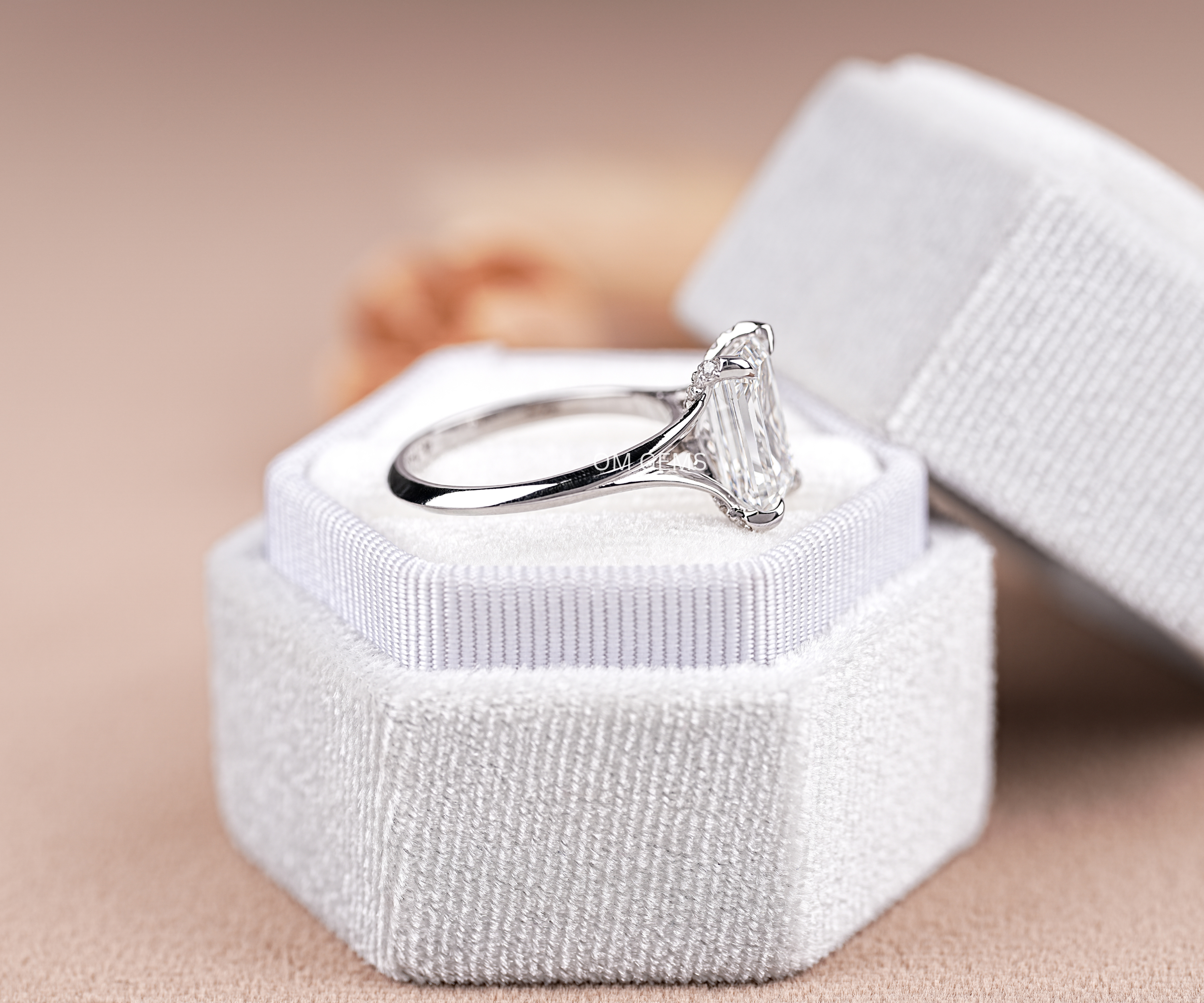 2.00 CT Emerald Cut Lab Grown Diamond Hidden Halo Engagement Ring