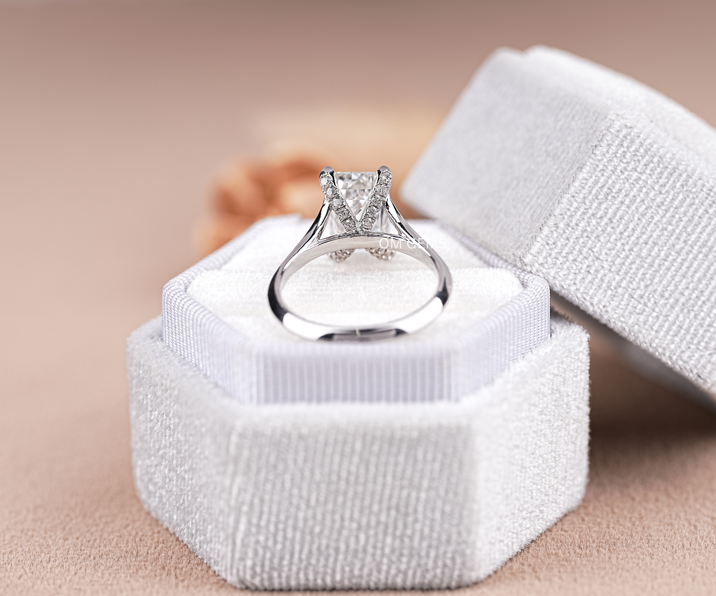 2.00 CT Emerald Cut Lab Grown Diamond Hidden Halo Ring