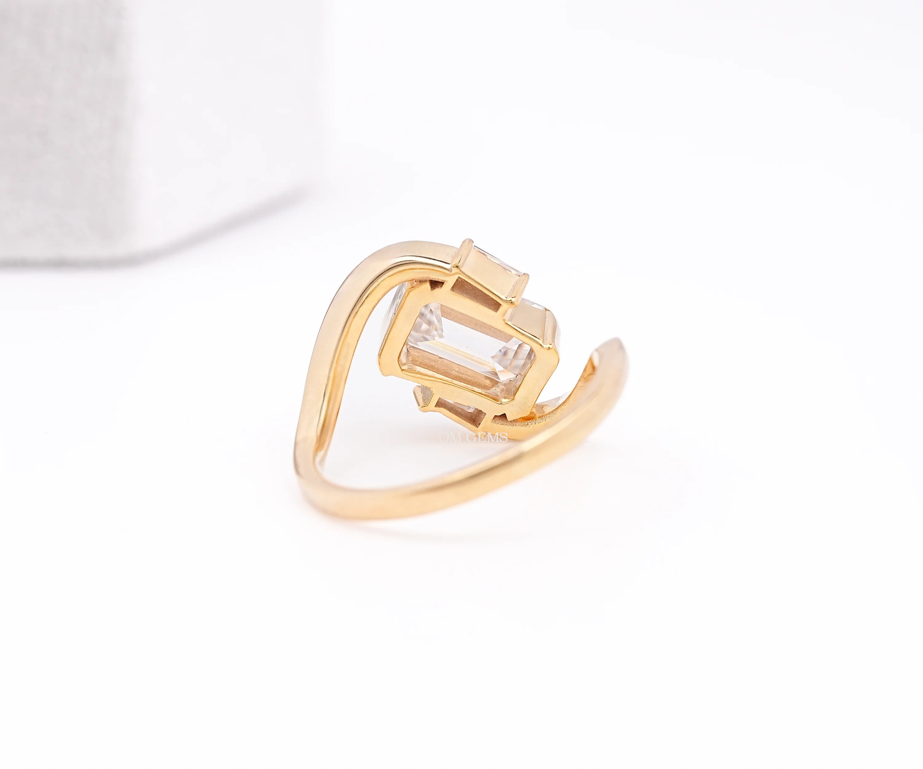 East West Emerald Lab Diamond Three Stone Curved Ring