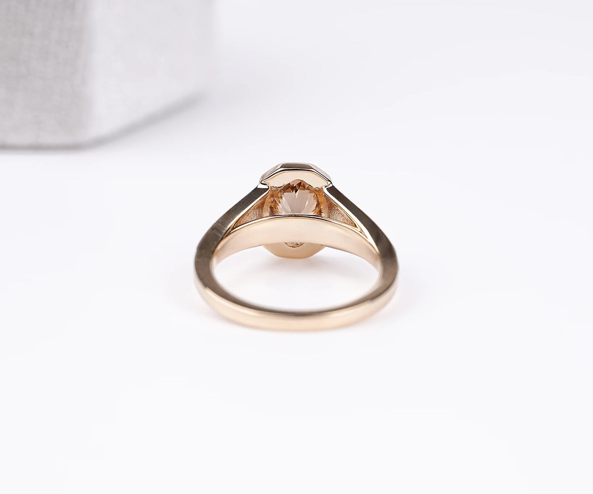 Art Deco Vintage Engraved Bezel Fancy Brown Oval Cut Lab Diamond Engagement Ring