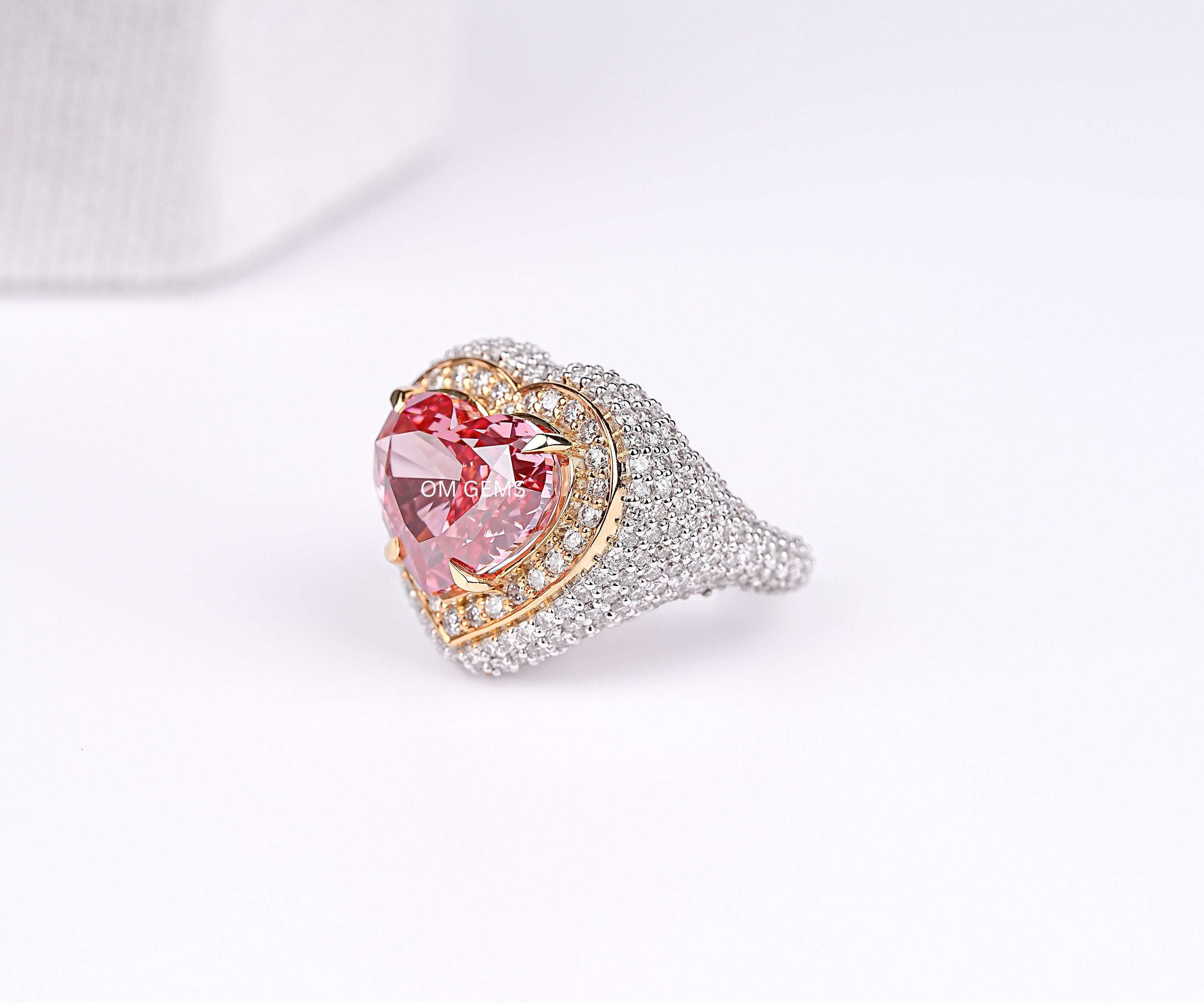 Fancy Pink Heart Shape Lab Grown Diamond Halo Ring