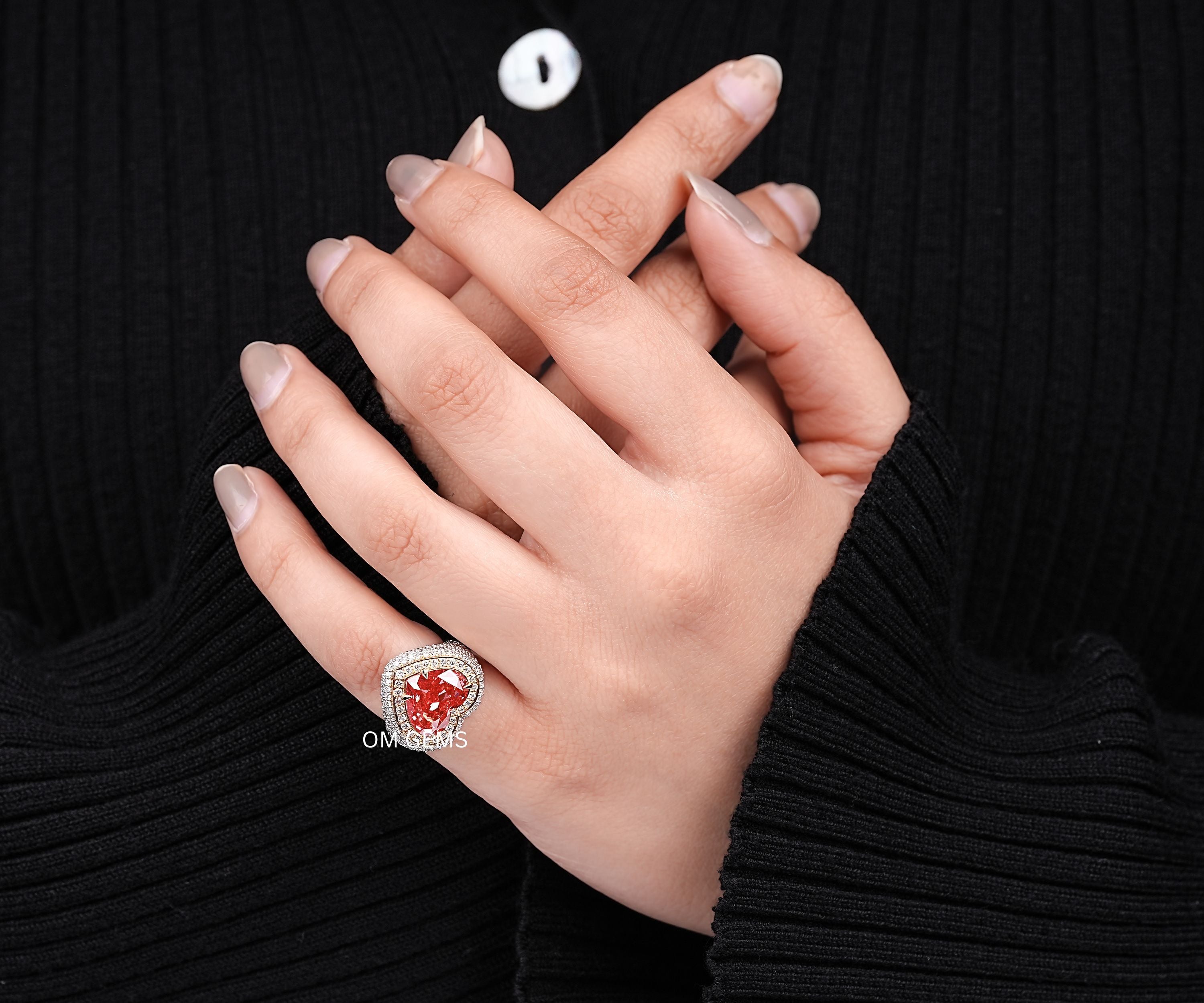 Fancy Pink Heart Shape Lab Grown Diamond Halo Ring