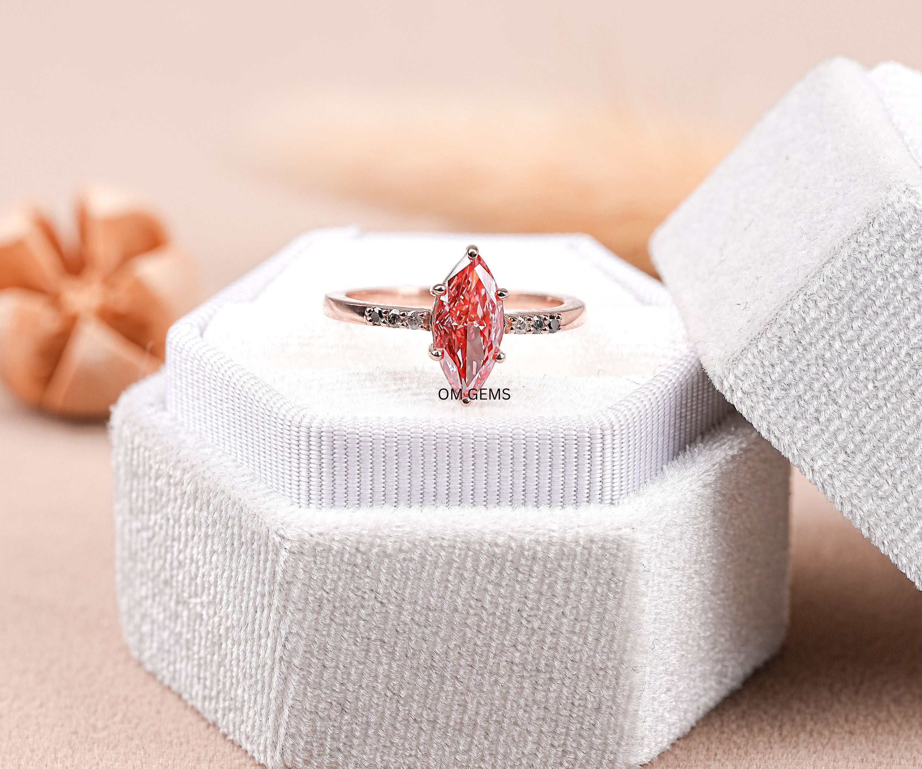 Fancy Pink Marquise Cut Solitaire Diamond Ring