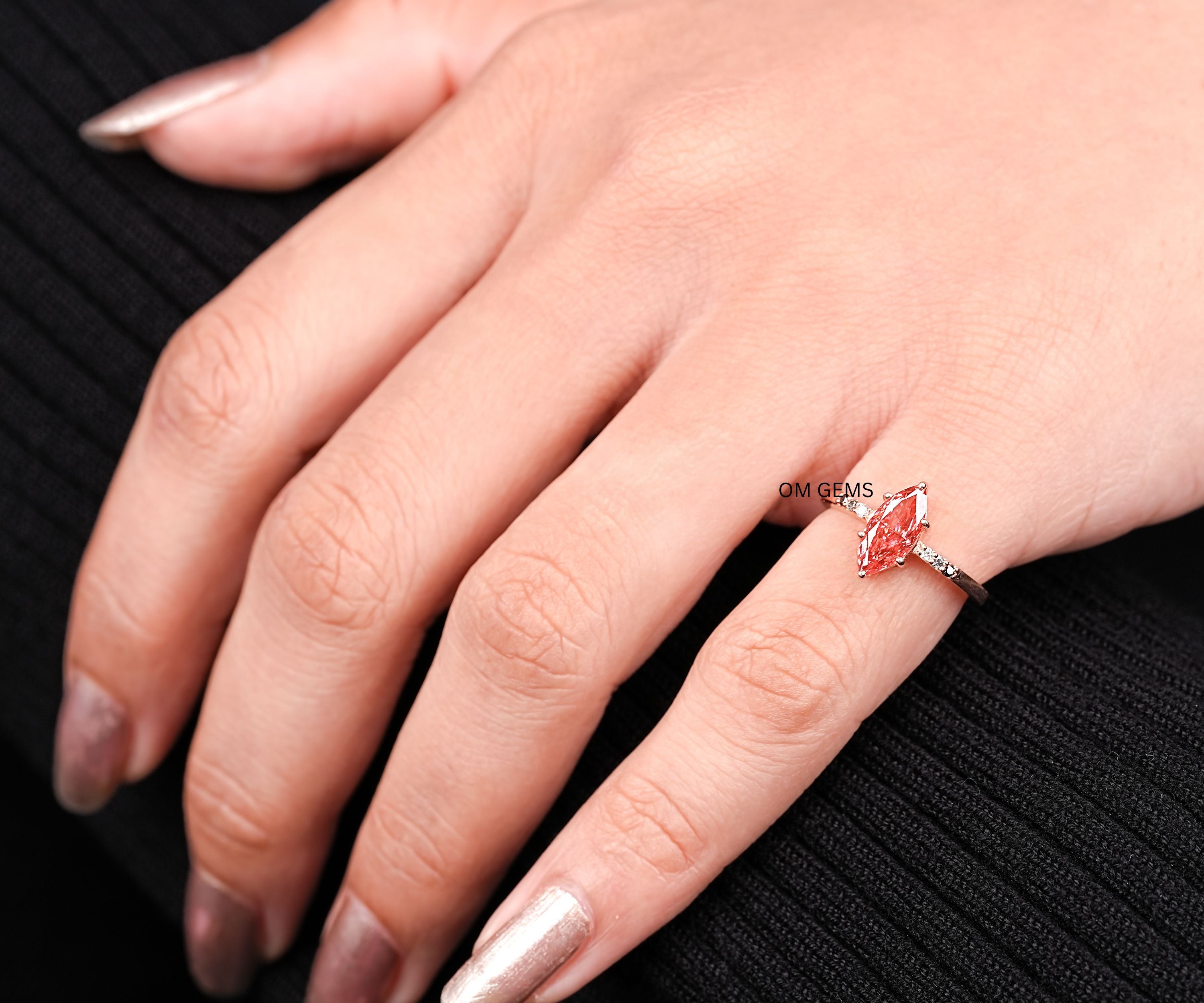 Fancy Pink Marquise Cut Solitaire Diamond Ring