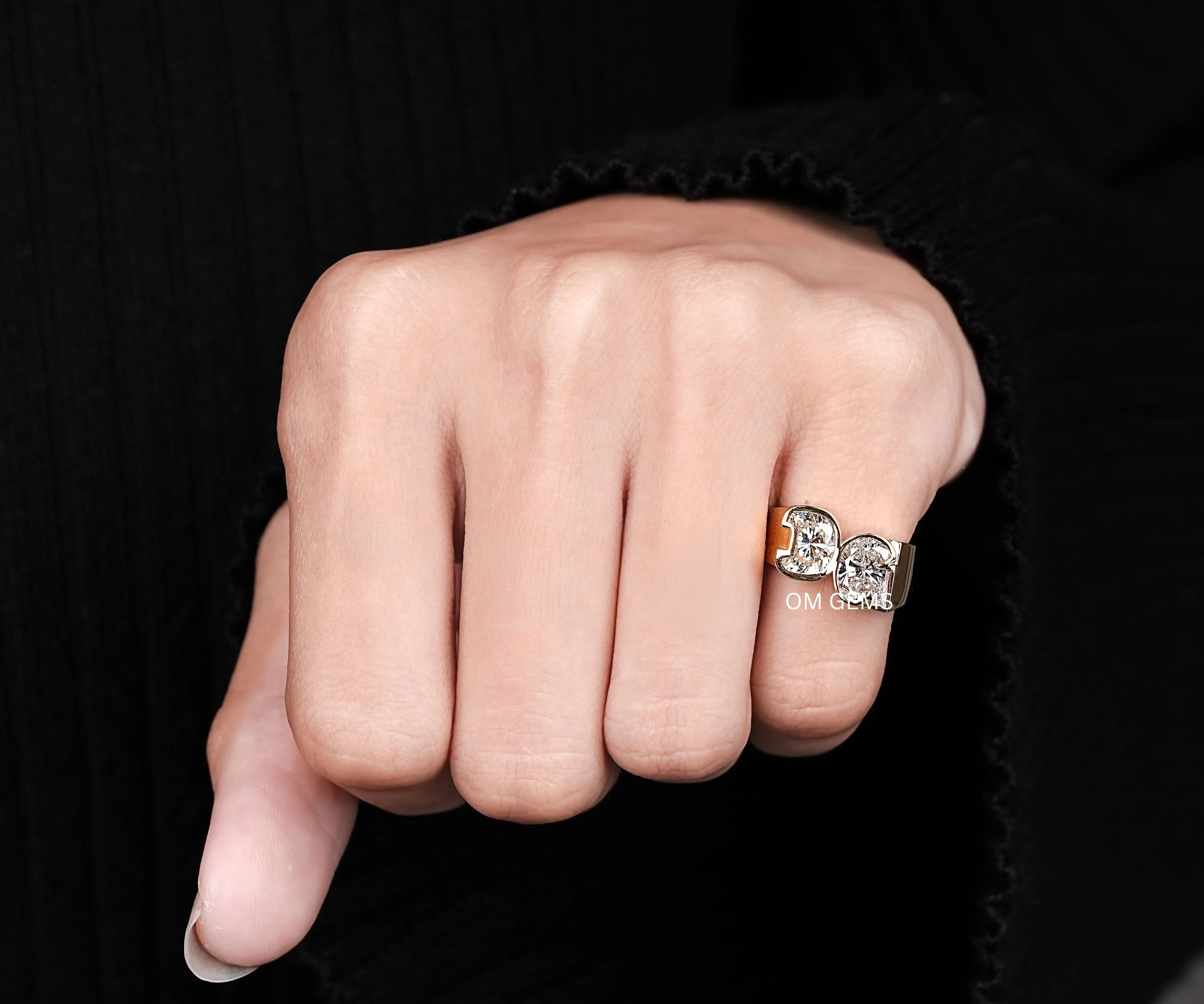 Fancy Alphabet Cut Initial Diamond Two Letter Ring