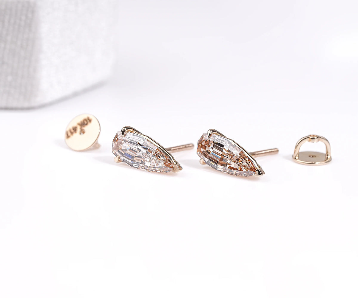 Solitaire Stud Fancy Champagne Pear Shape Lab Diamond Earrings