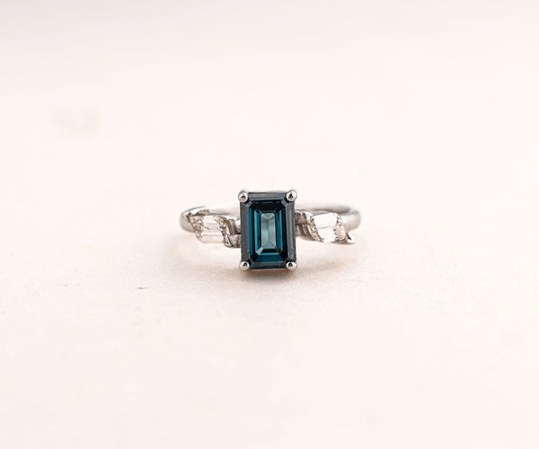 Three Stone Fancy Blue Emerald Shape Lab Diamond Engagement Ring