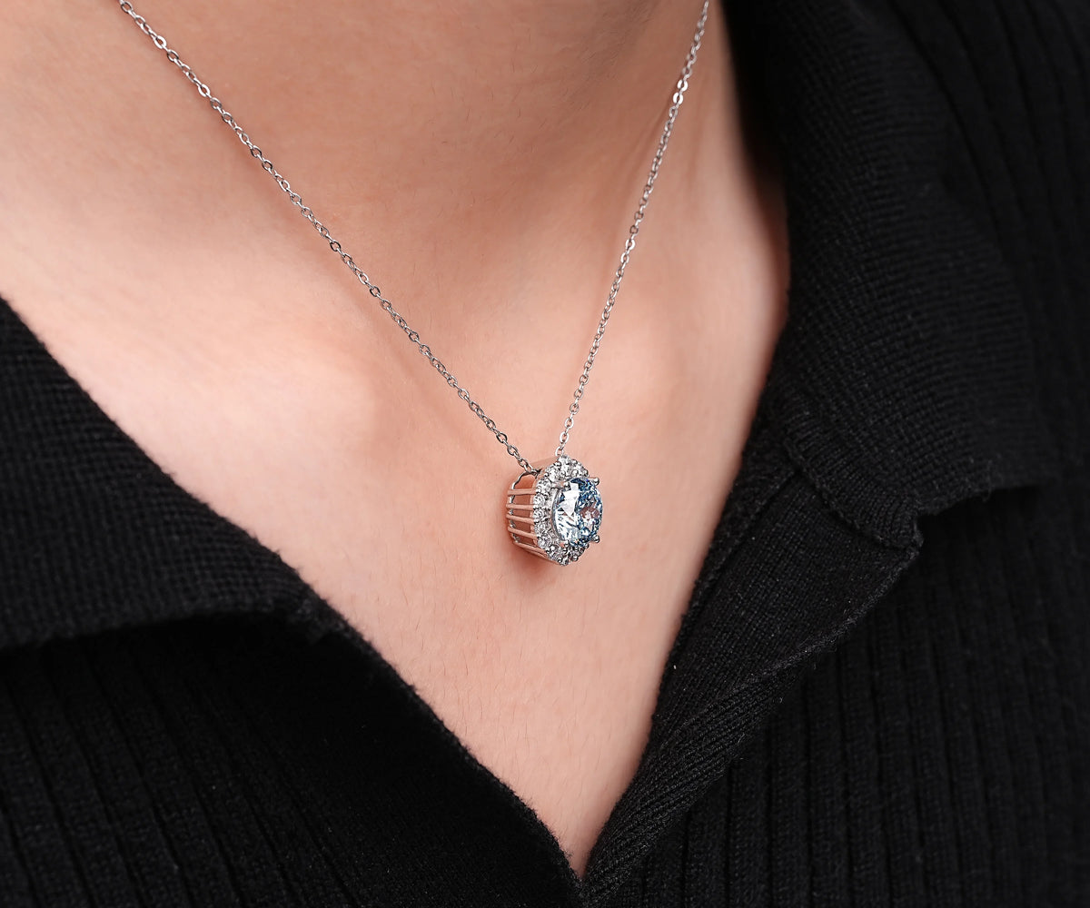 Halo Fancy Blue Round Shape Lab Grown Diamond Anniversary Gift Pendant