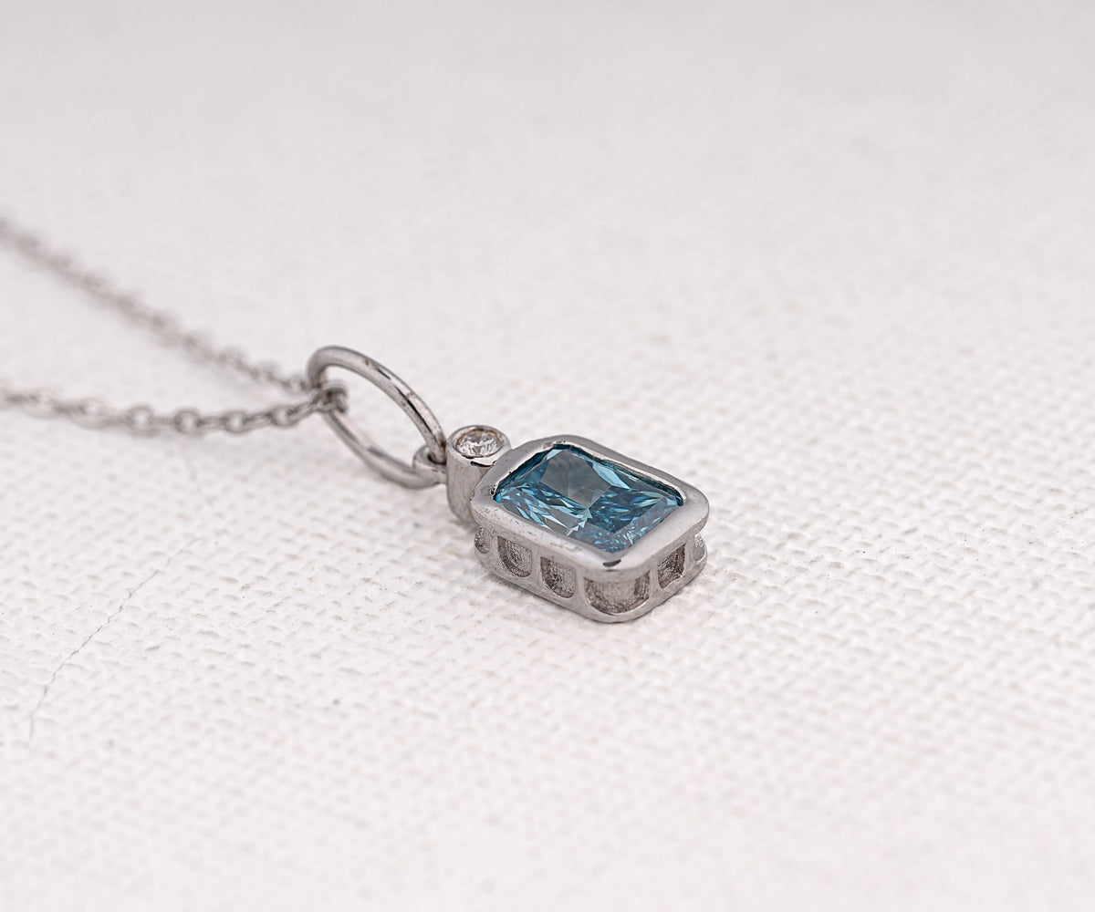 Bezel Set Fancy Blue Radiant Lab Grown Diamond Birthday Gift Pendant