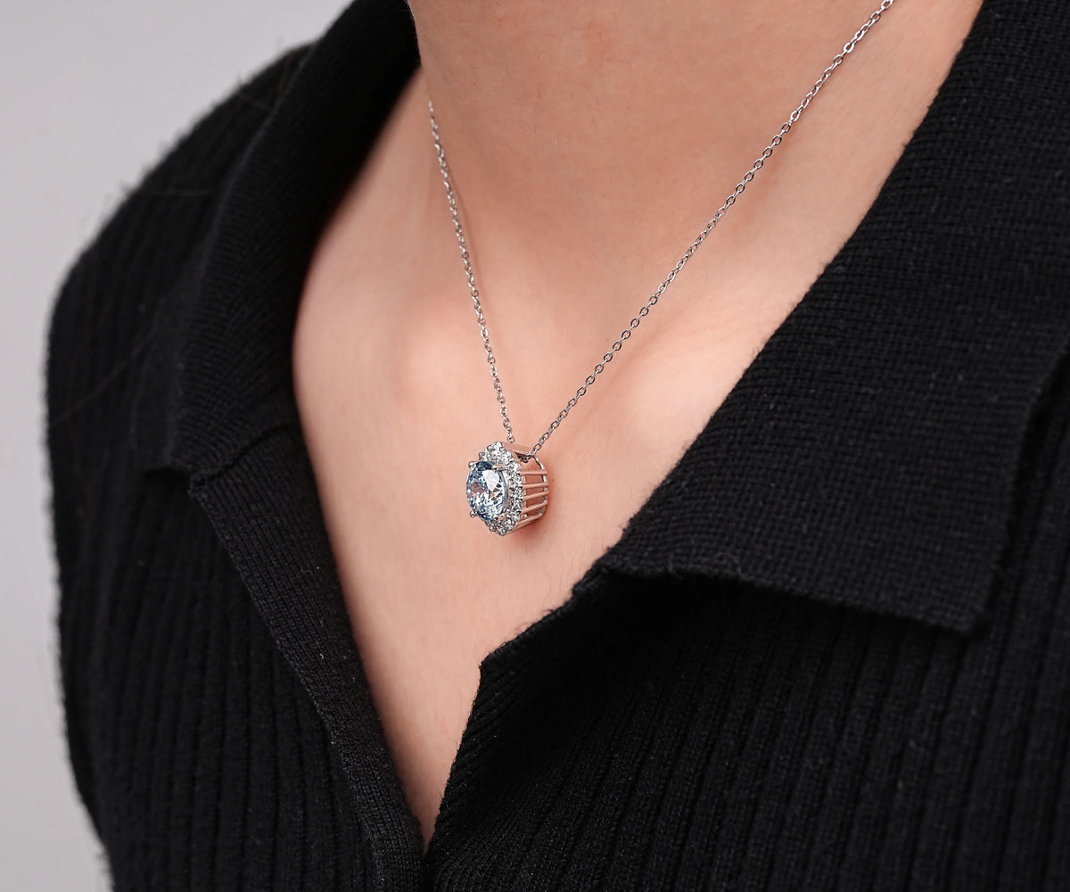 Halo Fancy Blue Round Shape Lab Grown Diamond Anniversary Gift Pendant