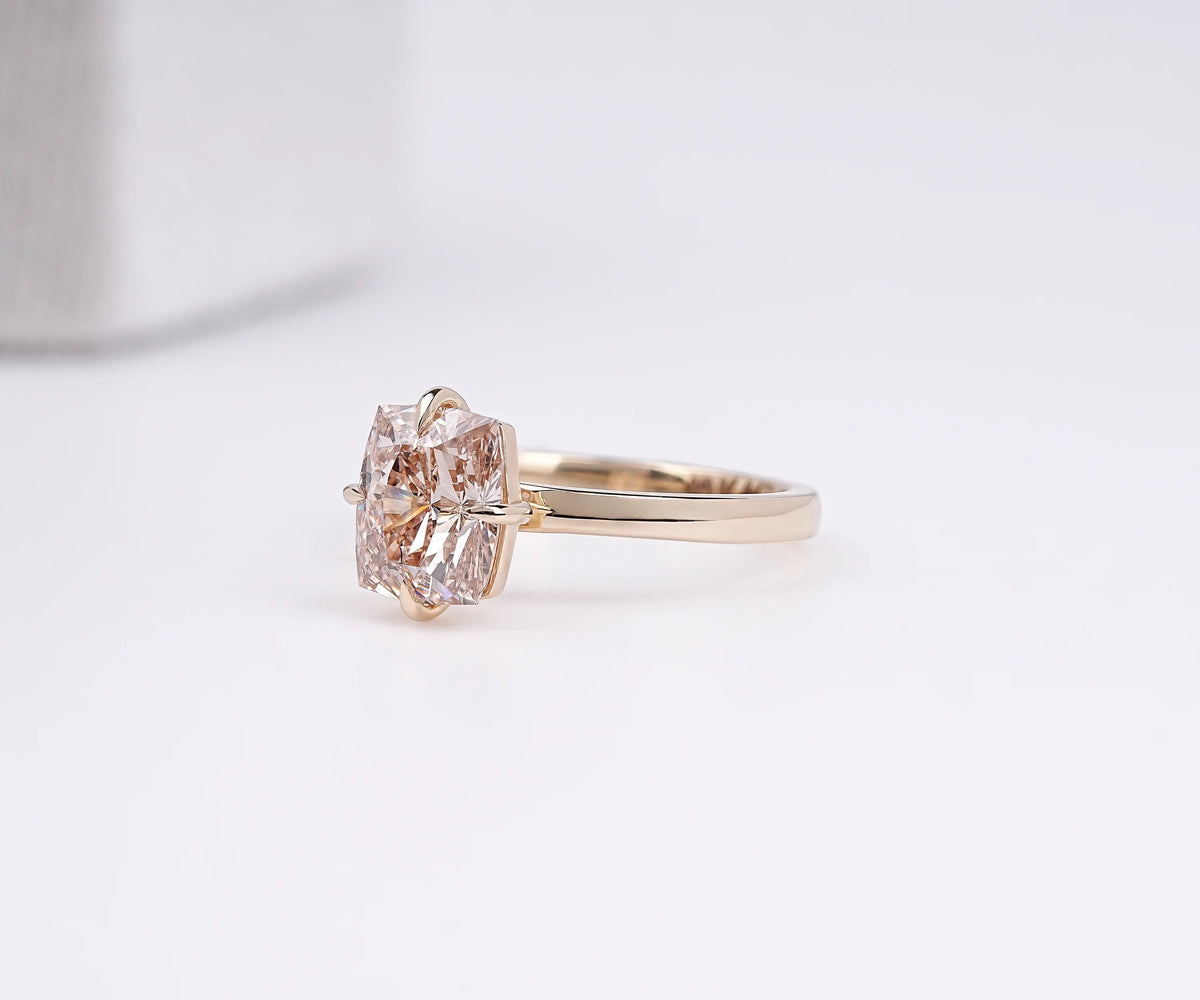 Solitaire Fancy Champagne Cushion Shape Lab Diamond Engagement Ring
