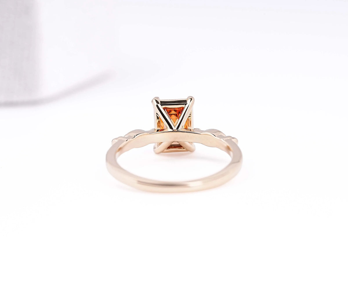 Art Deco Fancy Orange Emerald Shape Lab Diamond Anniversary Ring