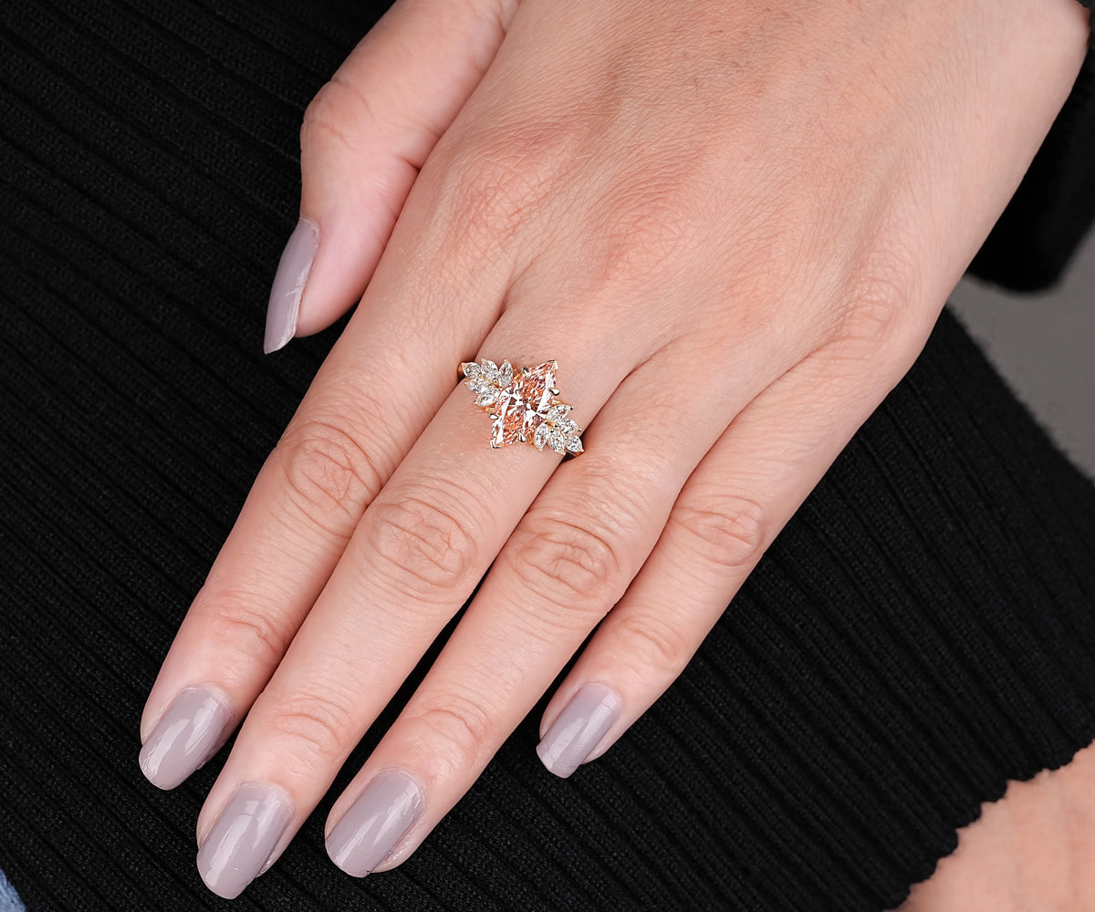 Floral Cluster Fancy Pink Marquise Shape Lab Diamond Engagement Ring