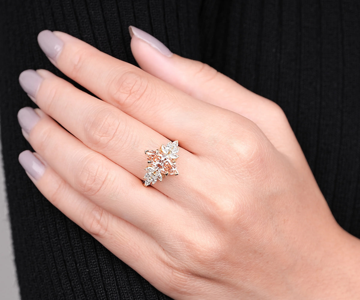 Floral Cluster Fancy Pink Marquise Shape Lab Diamond Engagement Ring