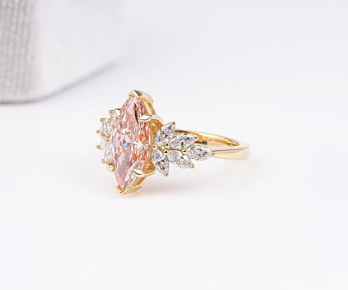 Floral Cluster Fancy Pink Marquise Shape Lab Diamond Engagement Ring