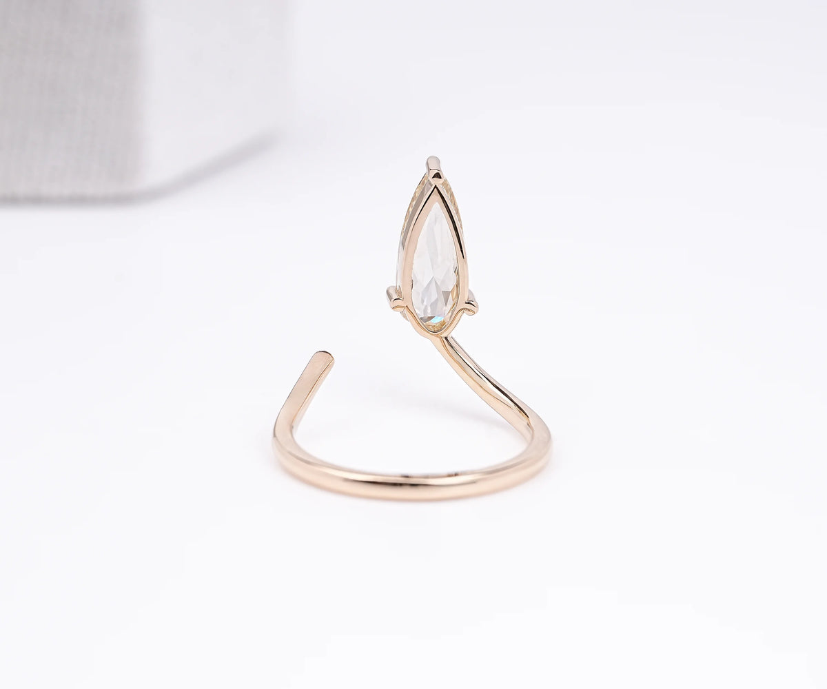 Solitaire Spiral Open Cuff Fancy Yellow Pear Rose Cut Lab Diamond Engagement Ring