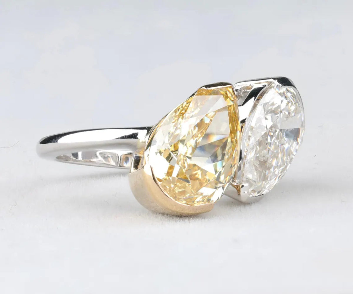 Toi Et Moi Fancy Yellow and White Pear Shape Lab Diamond Engagement Ring