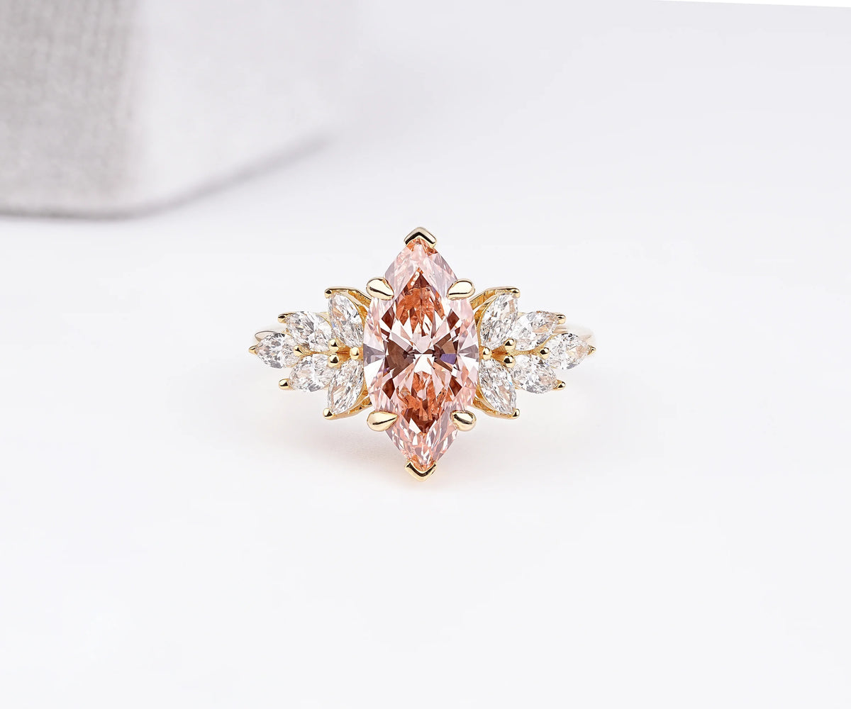 Floral Cluster Fancy Pink Marquise Shape Lab Diamond Engagement Ring