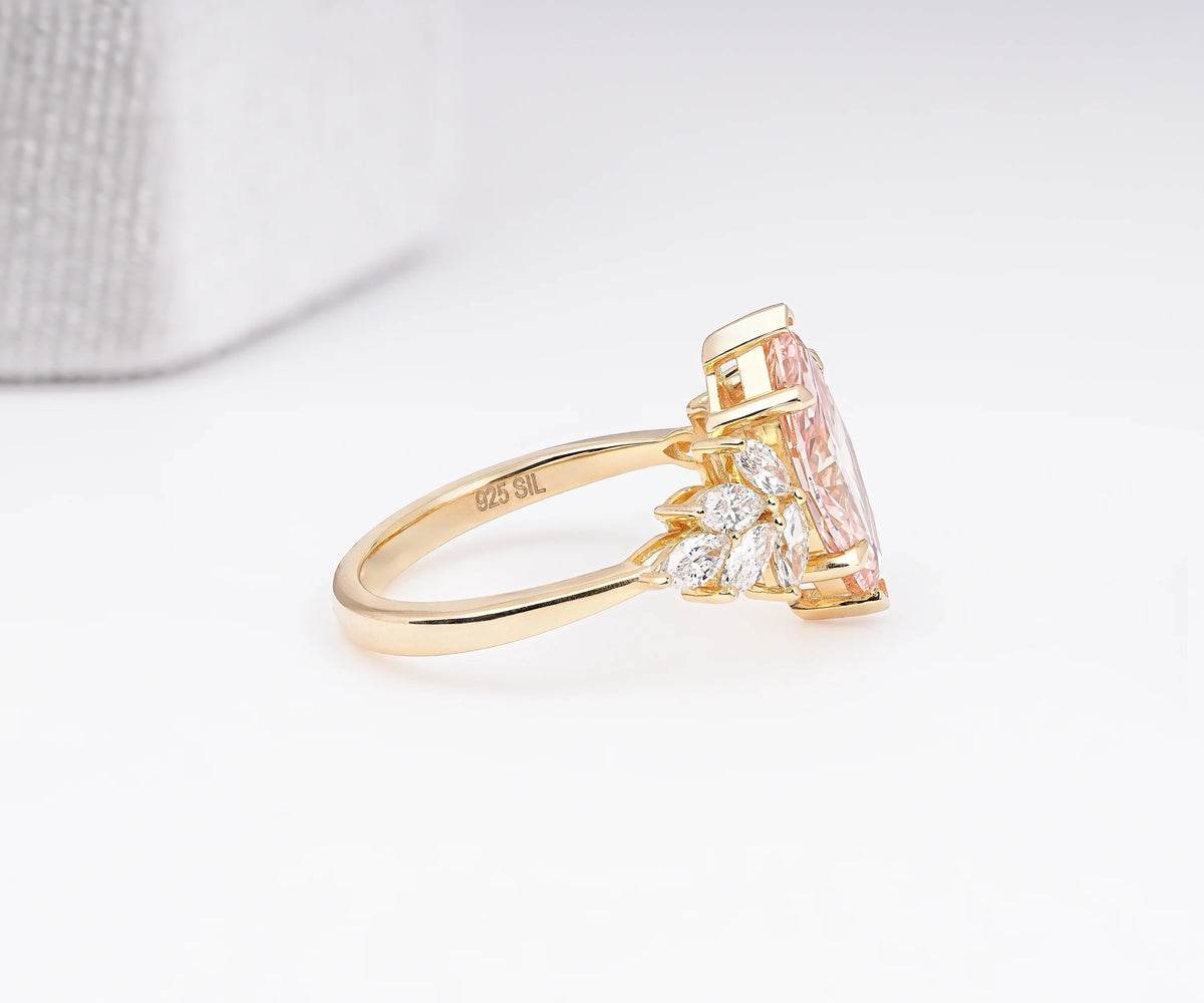 Floral Cluster Fancy Pink Marquise Shape Lab Diamond Engagement Ring