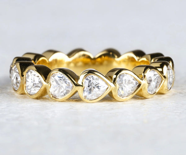 Full Eternity Bezel Heart Shape Lab Diamond and Moissanite Wedding Band