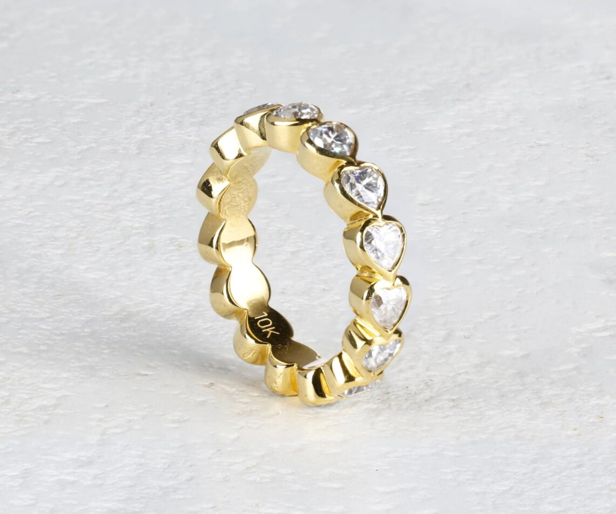 Full Eternity Bezel Heart Shape Gemstone Wedding Band