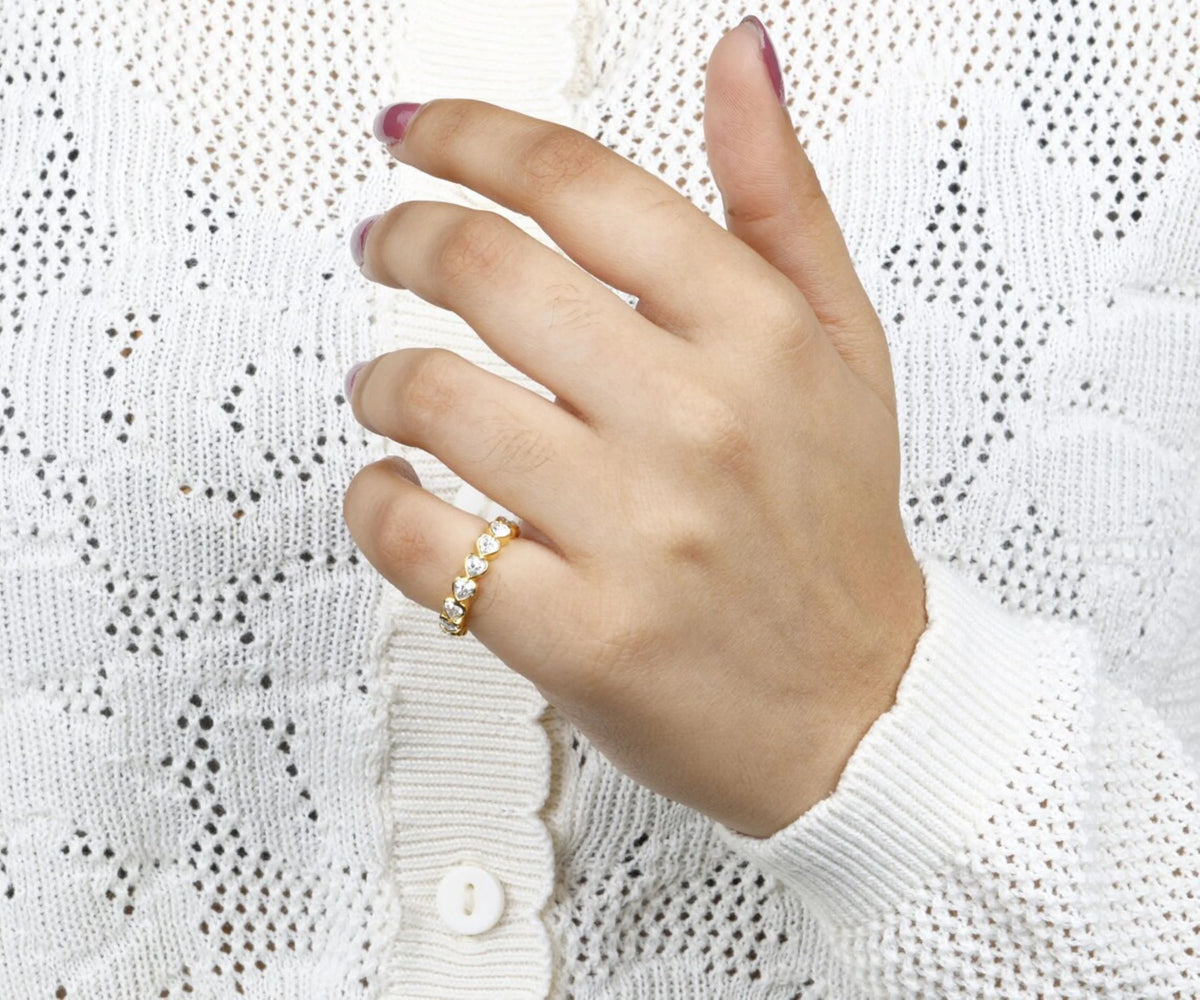 Full Eternity Bezel Heart Shape Gemstone Wedding Band