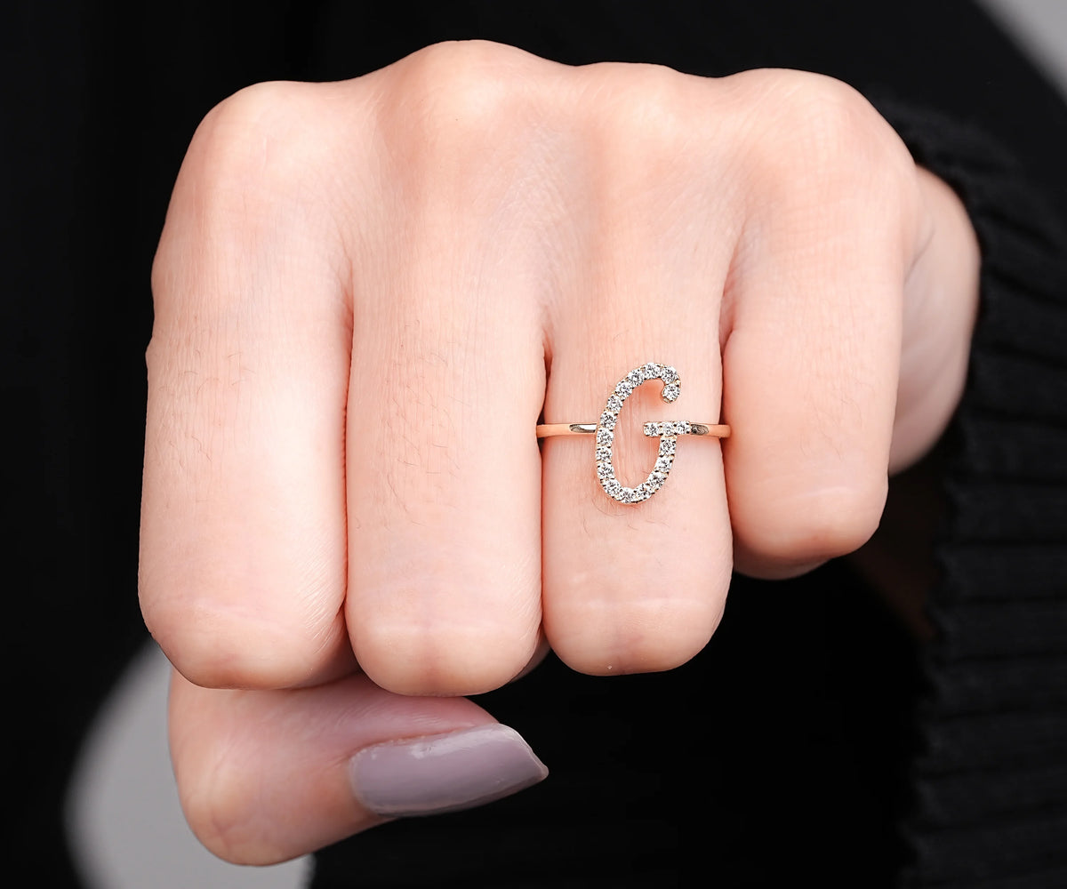 Custom Pavé G-Shaped Lab Grown Diamond Anniversary Ring