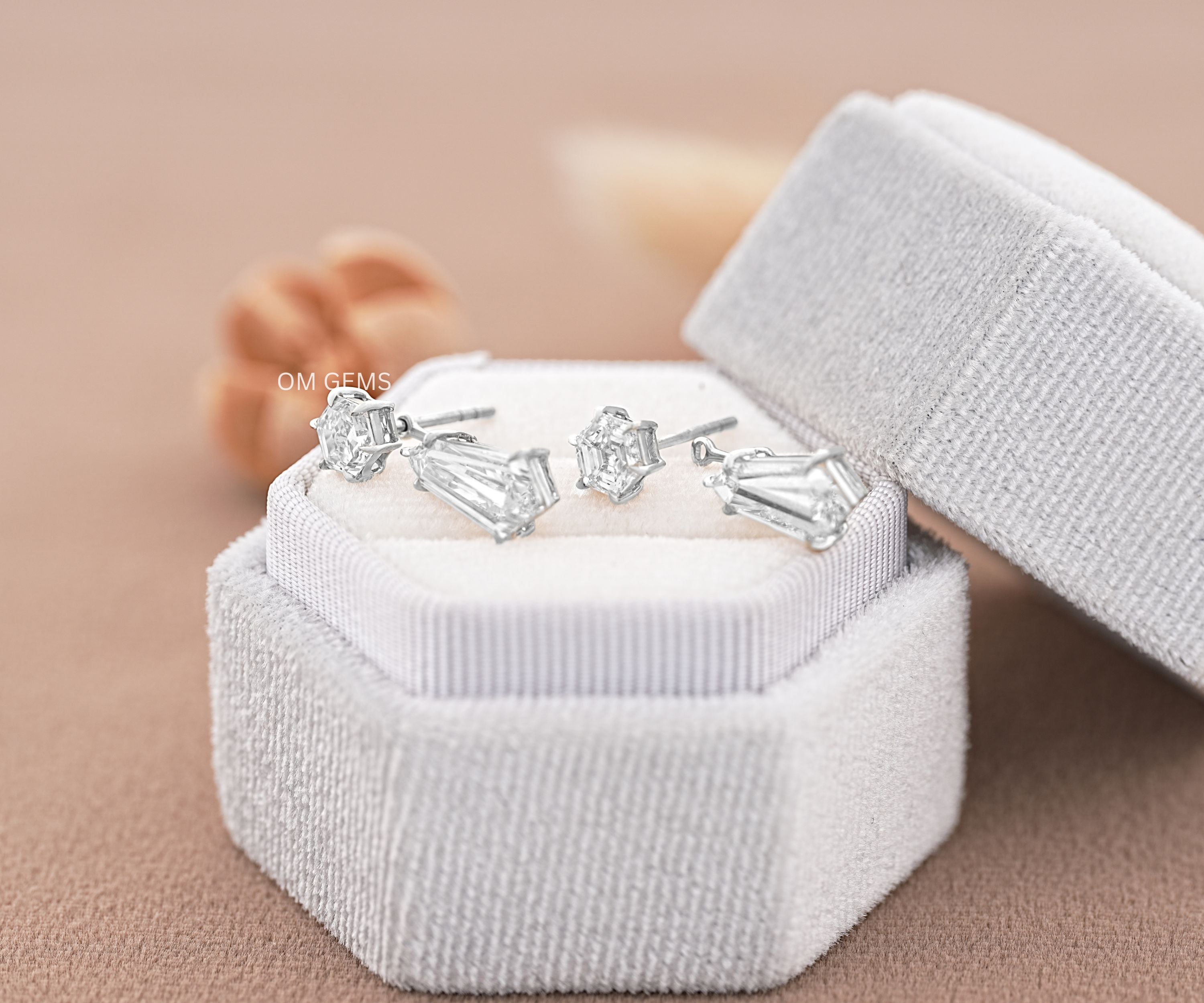 Hexagon And Shield Cut Lab Grown Diamond Earrings