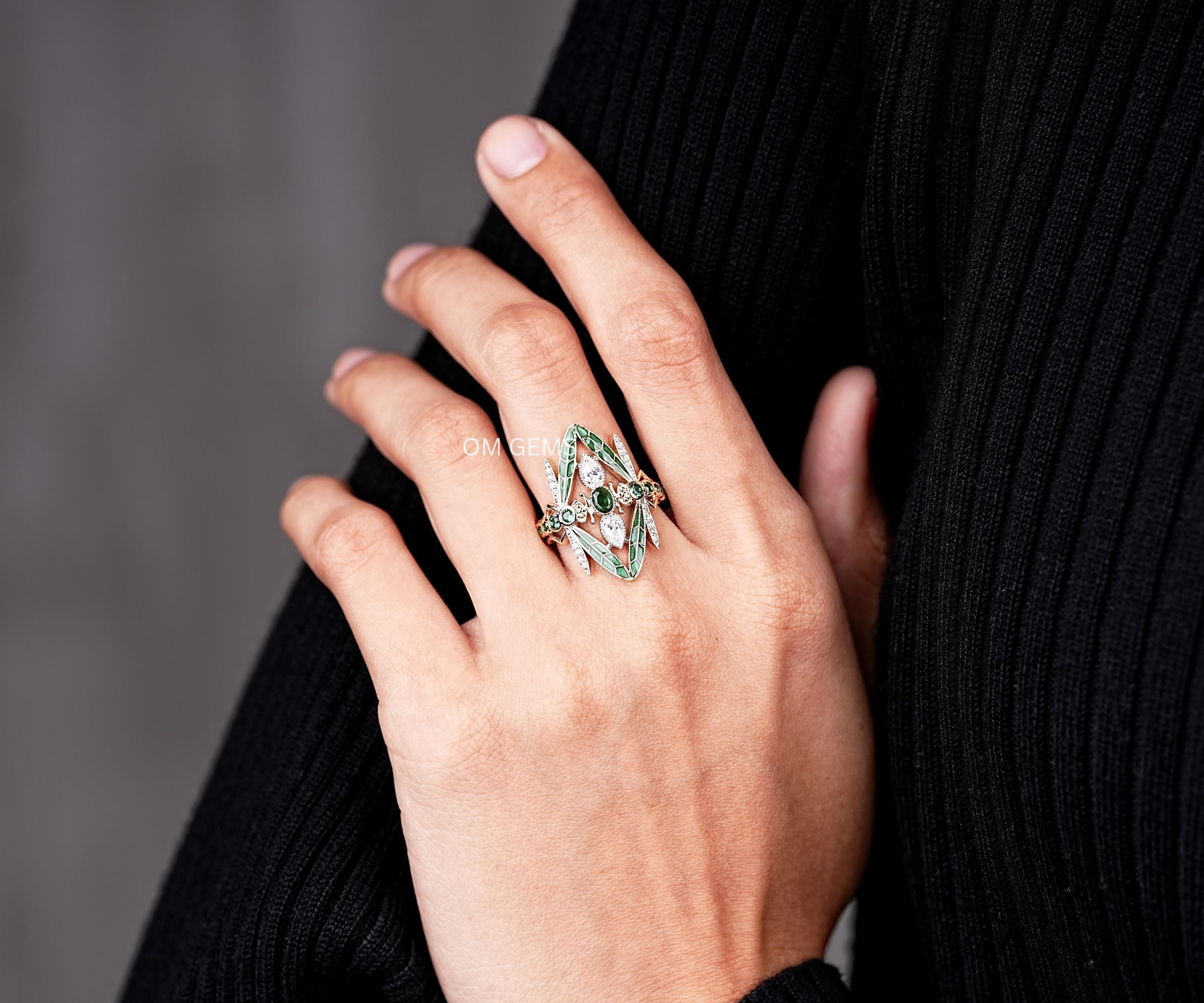 Art Nouveau Dragonfly Enamel Ring