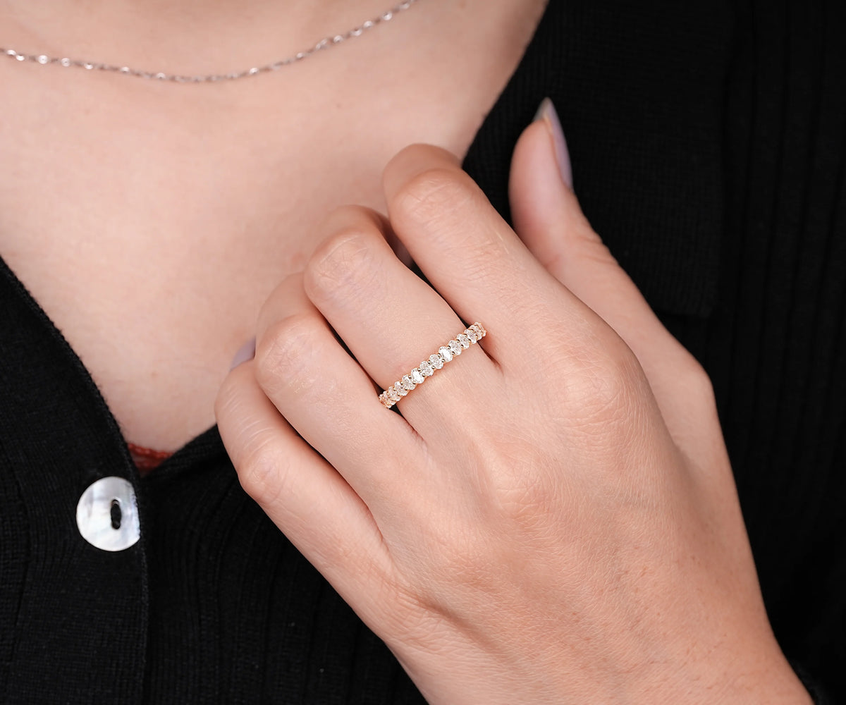 Half Eternity Oval Shape Gemstone Wedding Band