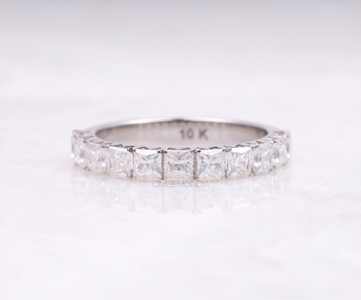 Half Eternity Princess Shape Gemstone Wedding Band
