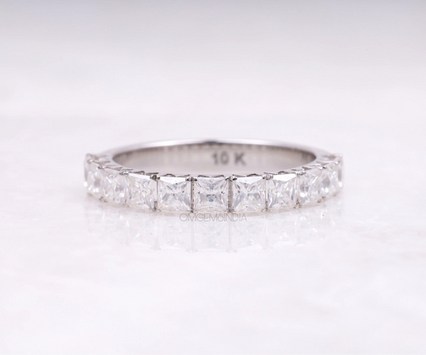 Half Eternity Princess Shape Lab Diamond and Moissanite Wedding Band