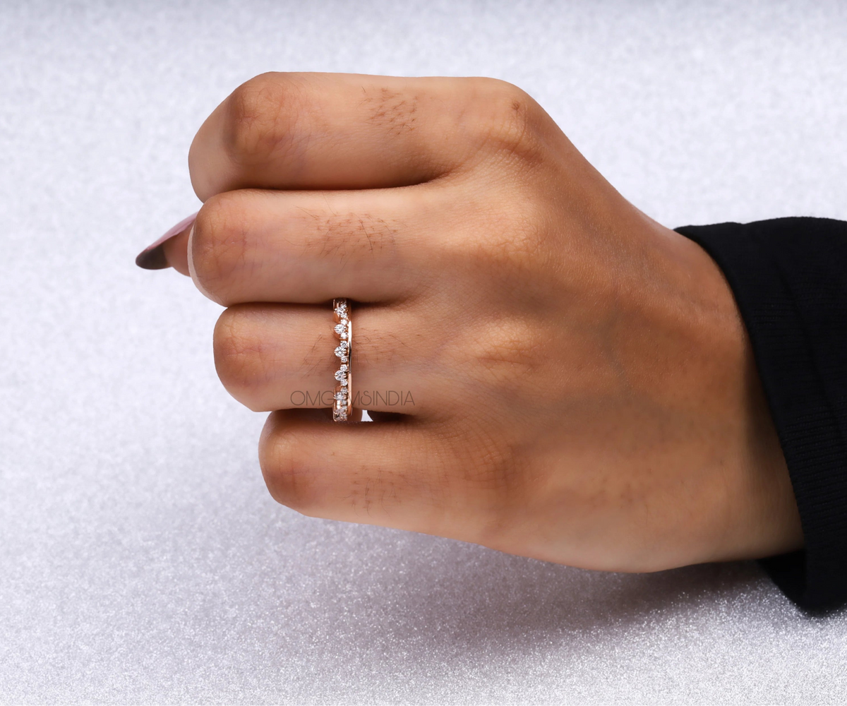 Crown Style Half Eternity Round Shape Lab Diamond Wedding Band