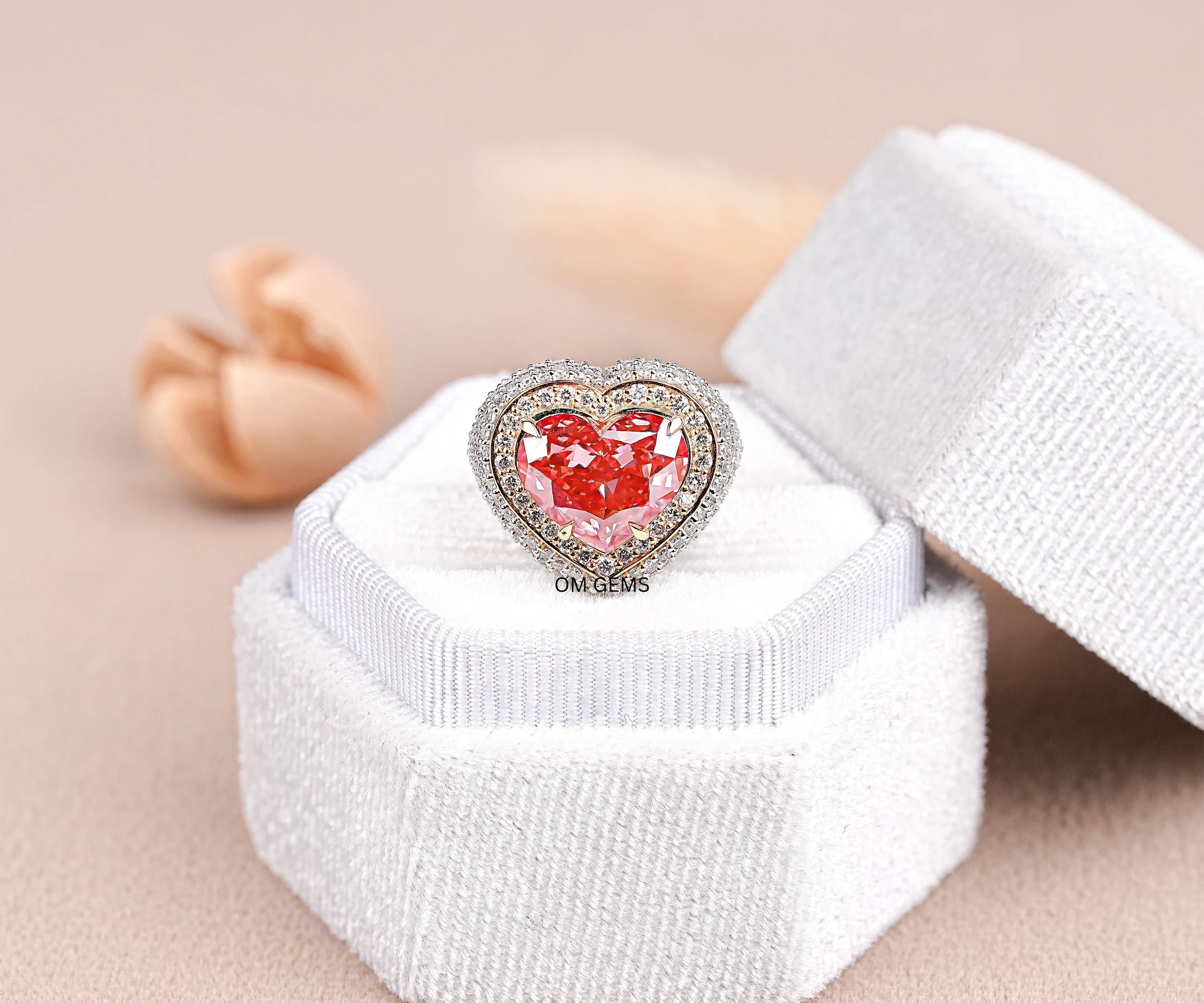 Heart Cut Fancy Pink Diamond Halo Engagement Ring
