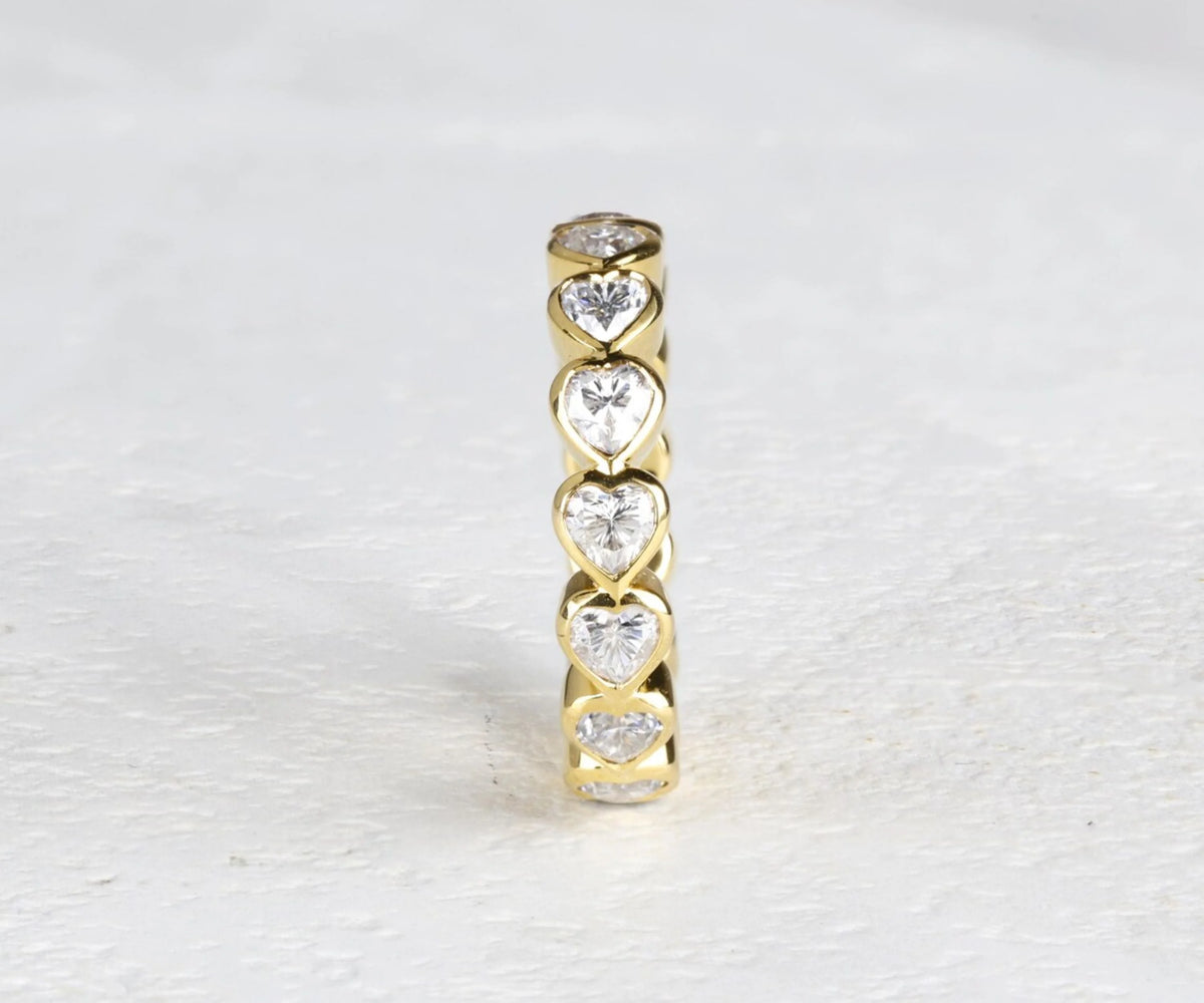 Full Eternity Bezel Heart Shape Gemstone Wedding Band