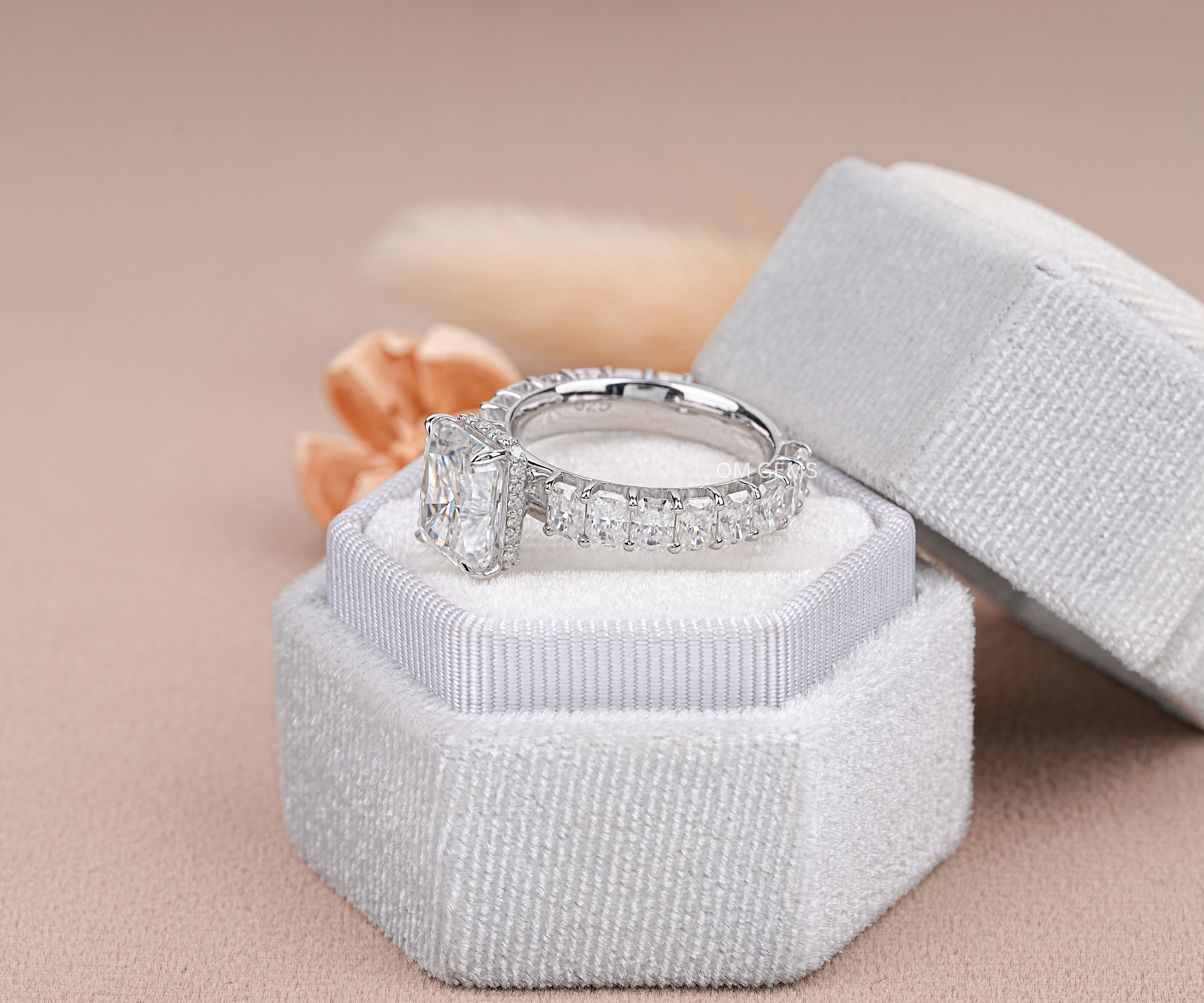 Radiant Cut Lab Grown Diamond Hidden Halo Engagement Ring In 925 sterling silver