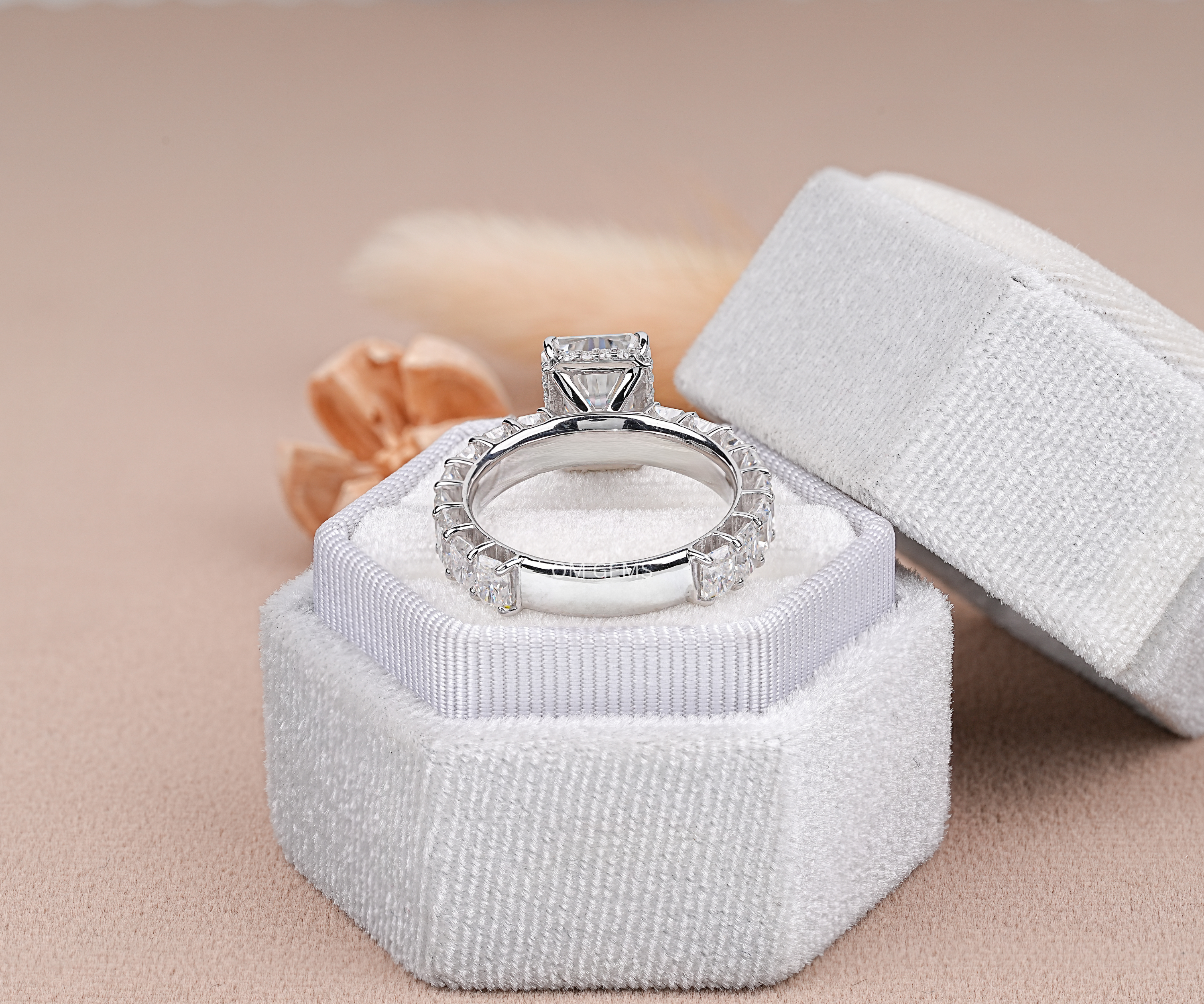 Radiant Cut Diamond Hidden Halo Engagement Ring 
