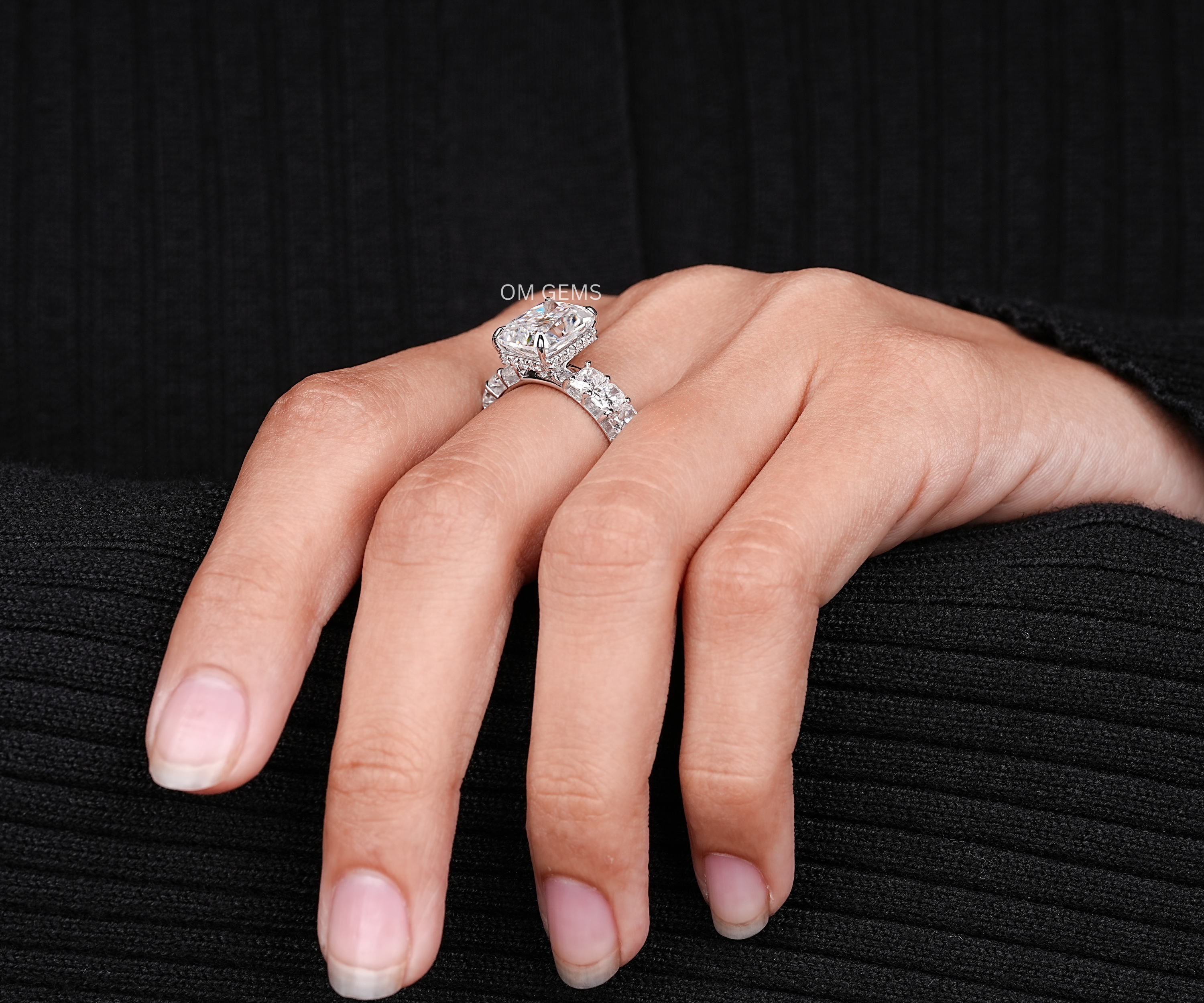 Radiant Cut Lab Grown Diamond Hidden Halo Engagement Ring 