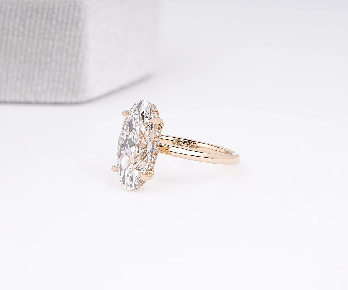 Solitaire Hidden Halo Moval Shape Old Mine Lab Diamond Engagement Ring
