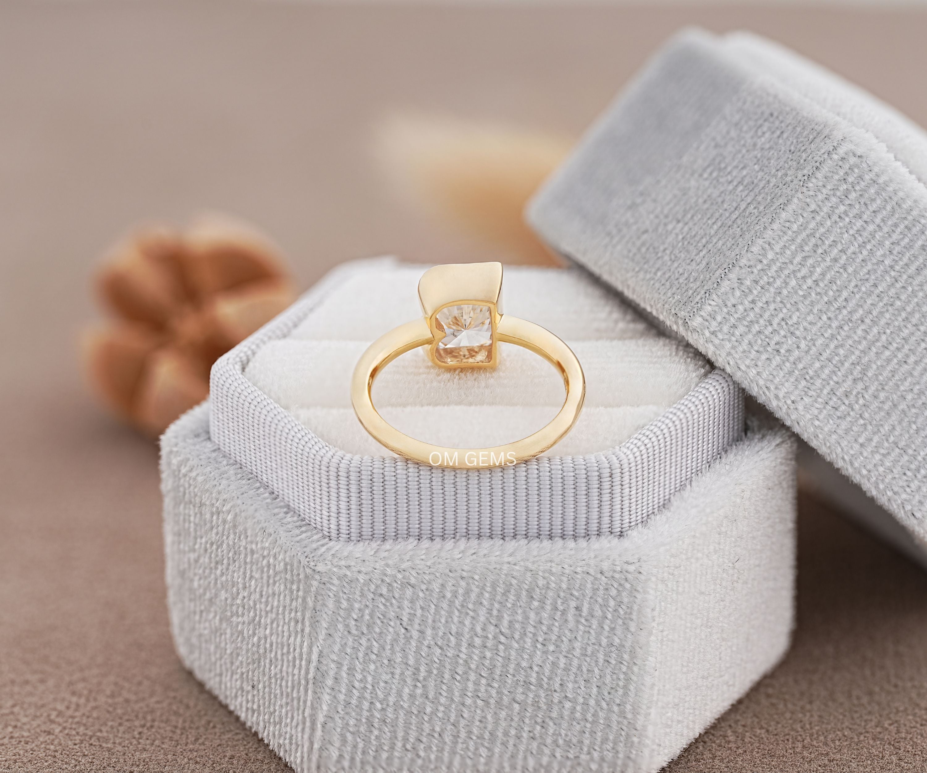 14K Yellow Gold B Letter Lab Grown Diamond Initial Ring