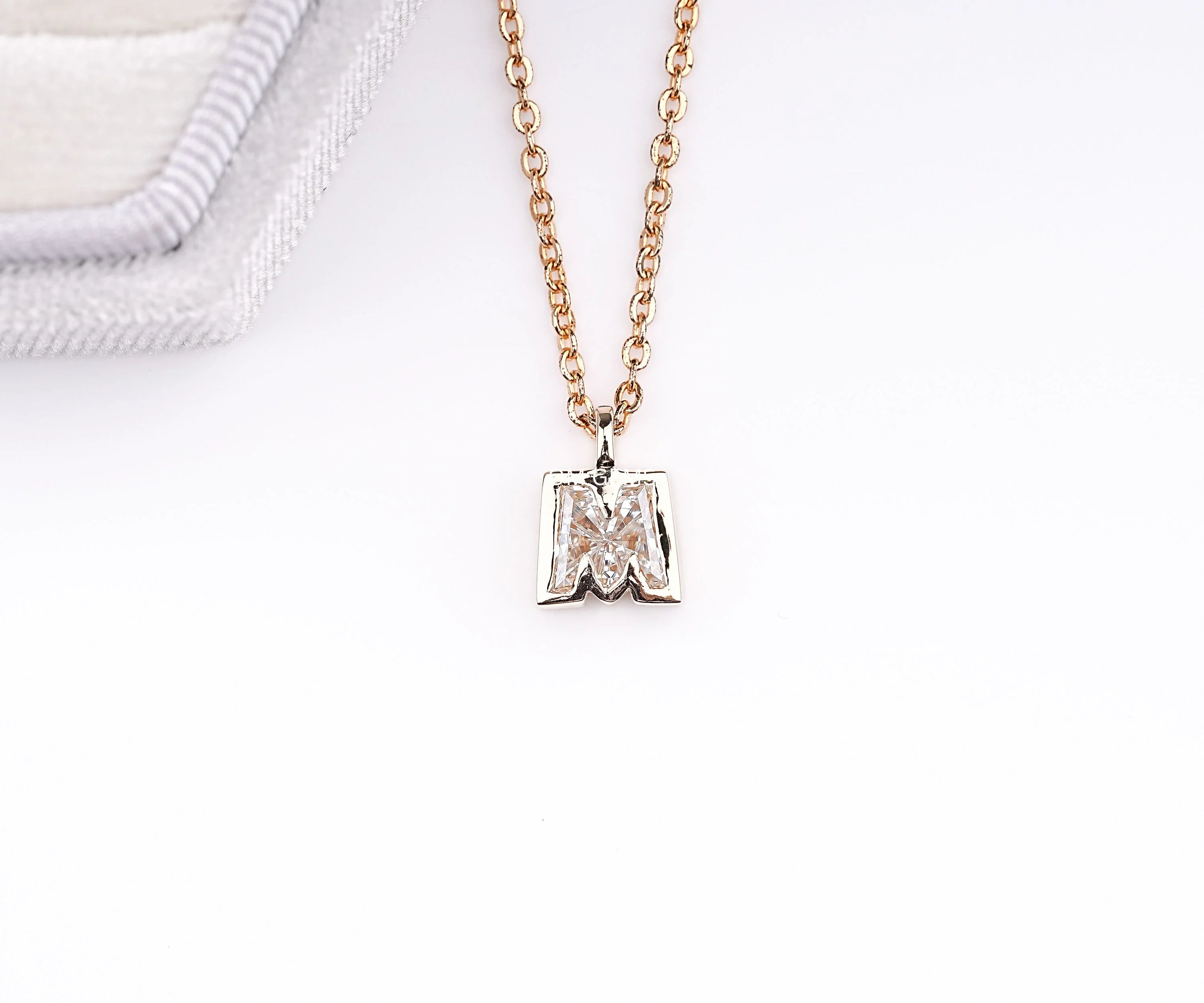 Initial M Letter Lab Grown Diamond Bezel Set Pendant