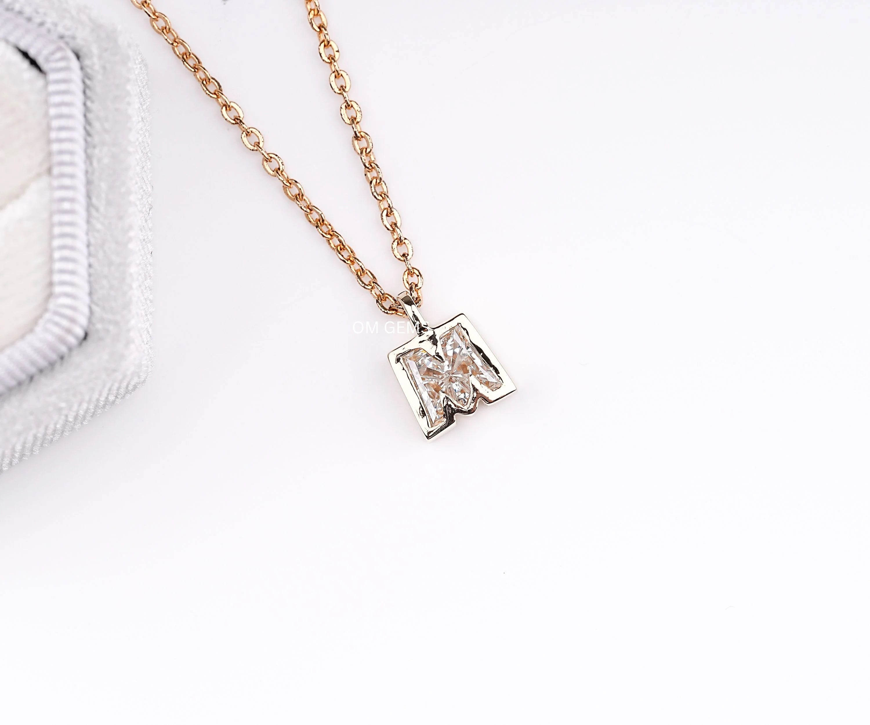 Initial M Letter Lab Grown Diamond Bezel Set Pendant