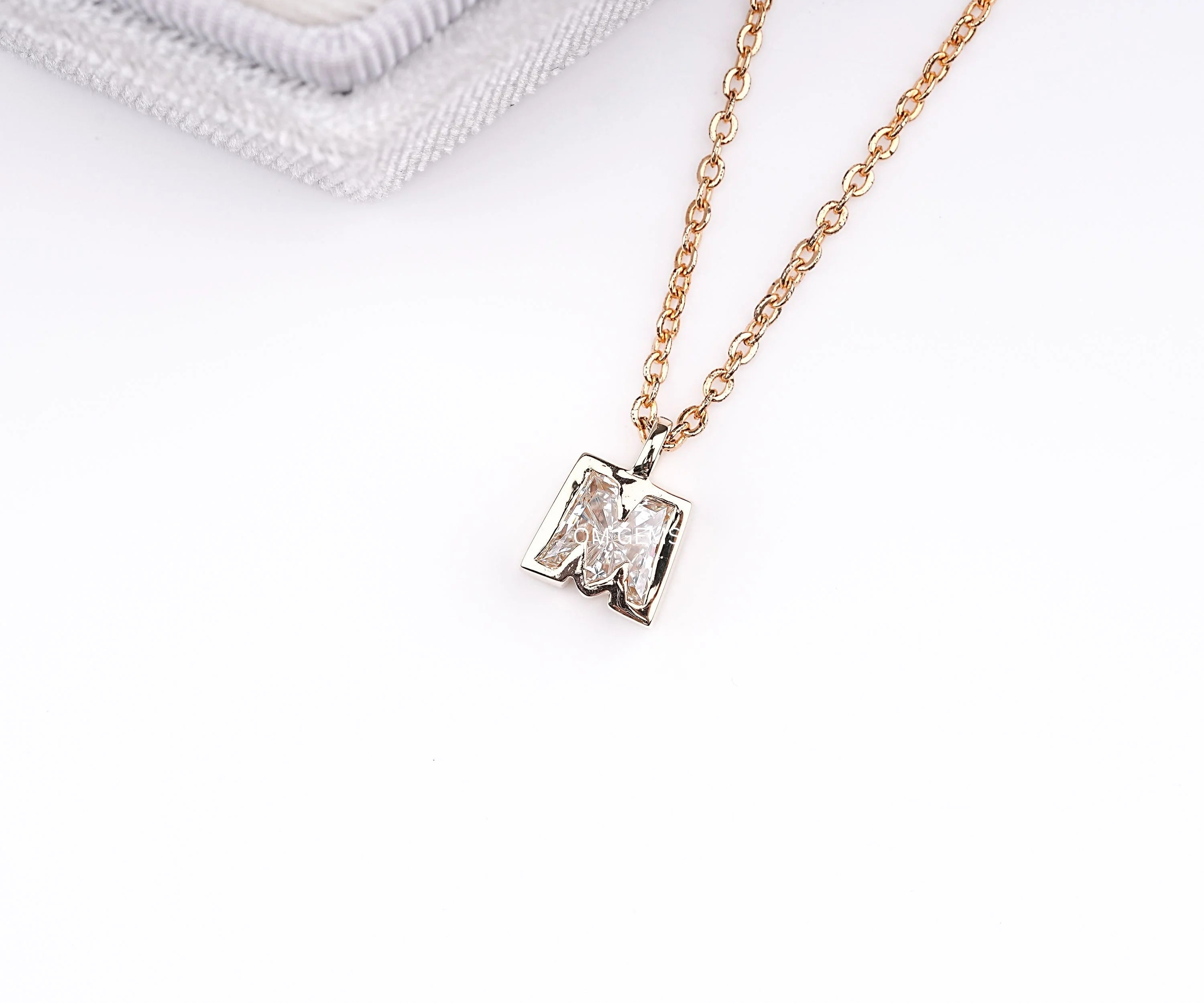 Initial M Letter Lab Grown Diamond Bezel Set Pendant