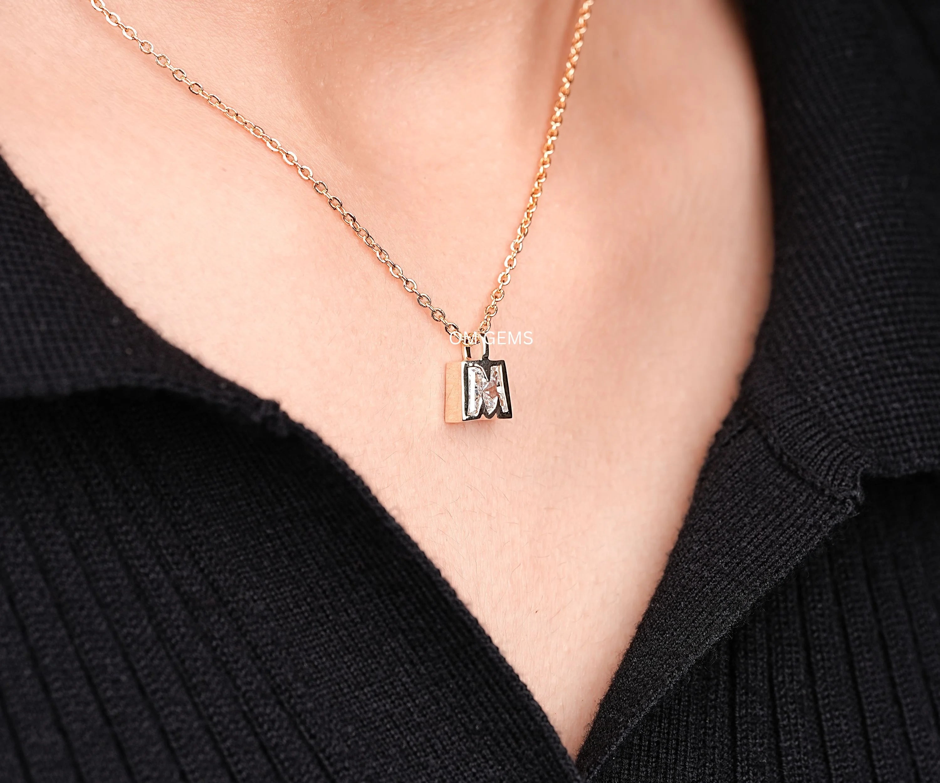 Initial M Letter Lab Grown Diamond Bezel Set Pendant