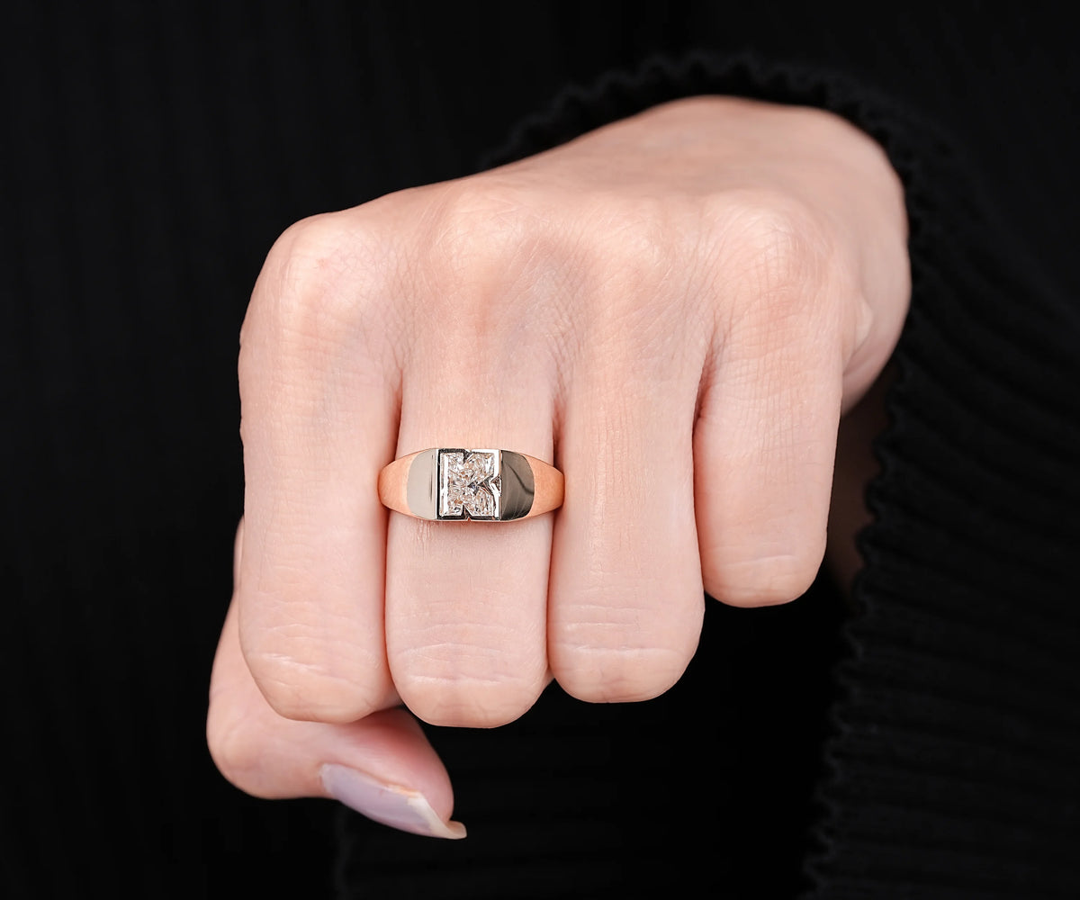 Signet K-Shaped Lab Grown Diamond Anniversary Ring