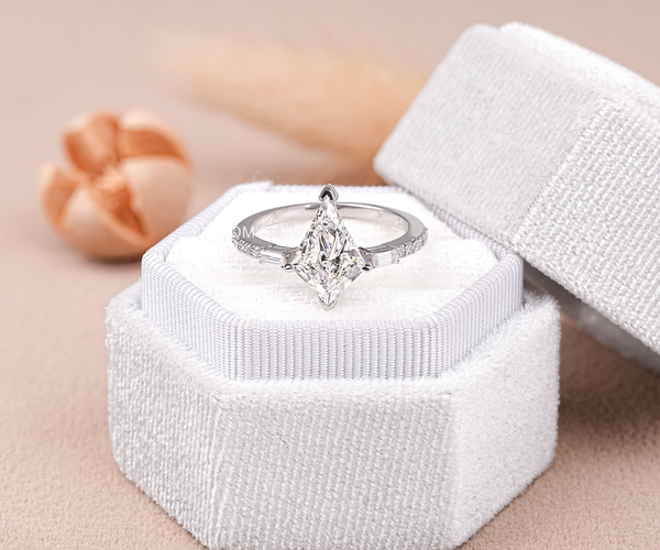 Kite Cut Lab Diamond Three Stone Accent Set Ring