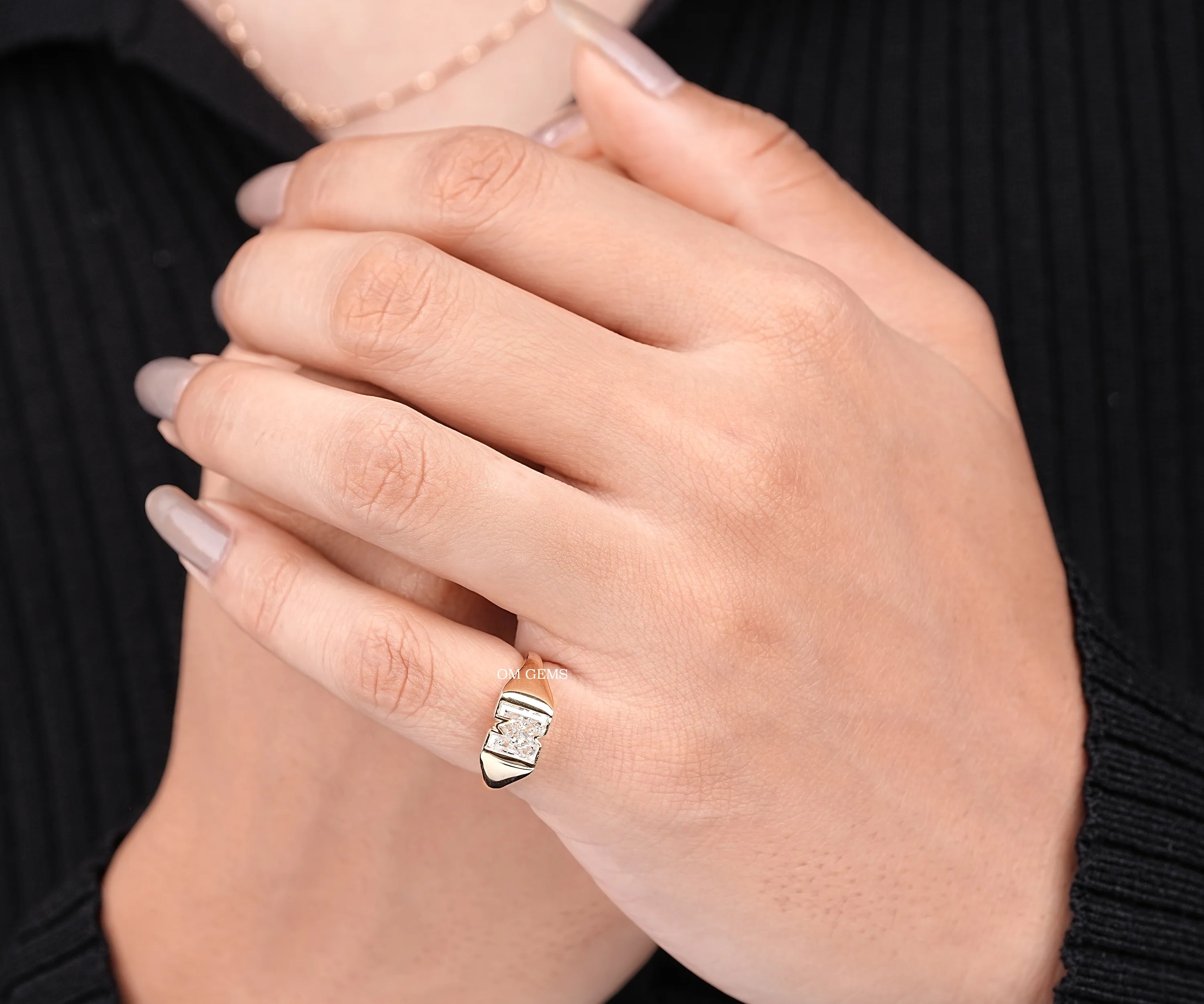 Lab Grown Diamond Custom M Shape Alphabet Ring