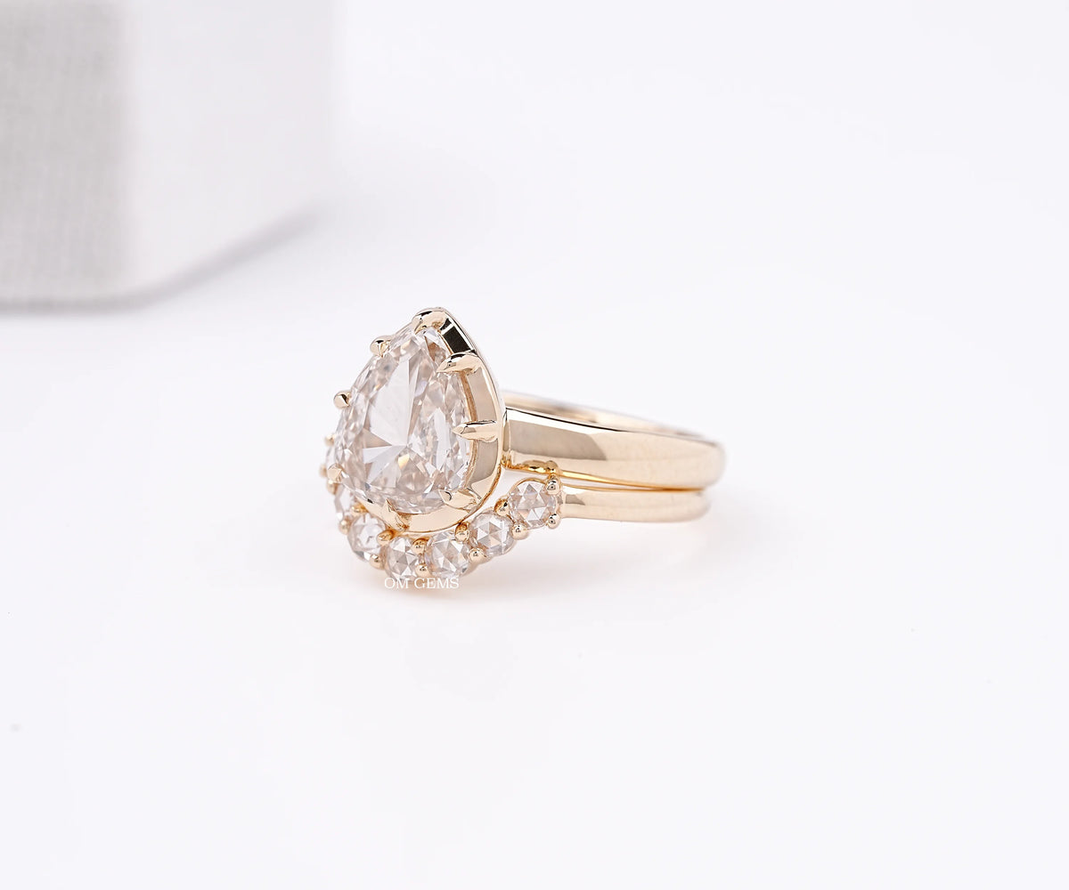 Georgian Cut Pear Lab Diamond Bridal Ring Set